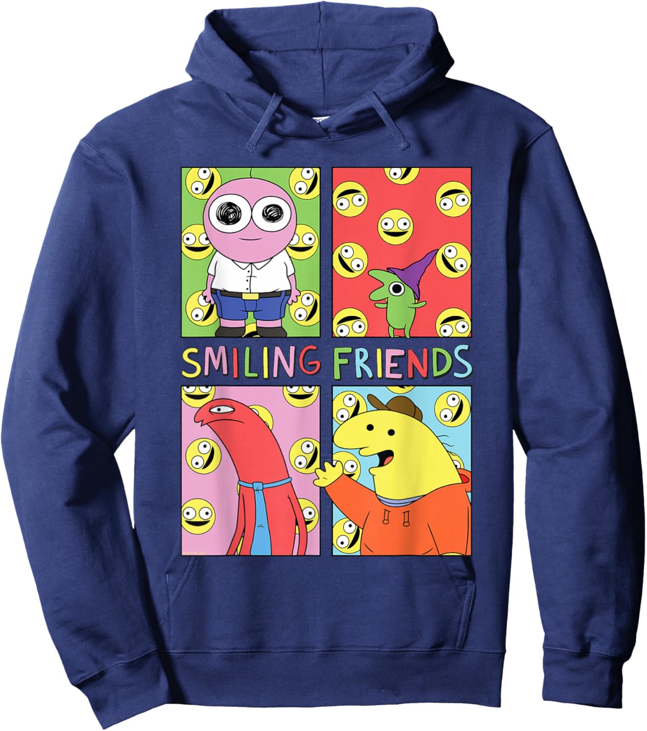 Smiling Friends Pop Art Character Grid Funny Cartoon Hoodie - Hoodie | Navy