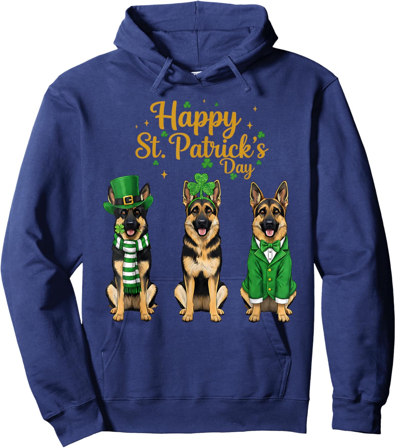 Happy St Patricks Day Shepherd Dog Graphic - German Shepherd Hoodie - Hoodie | Navy
