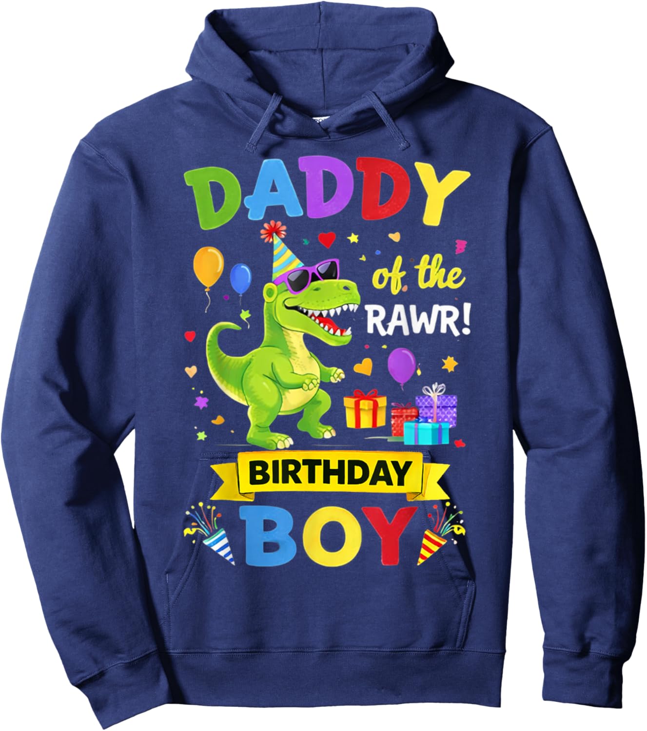 Daddy of The Birthday Boy T-Rex Dinosaur Birthday Party Hoodie - Hoodie | Navy