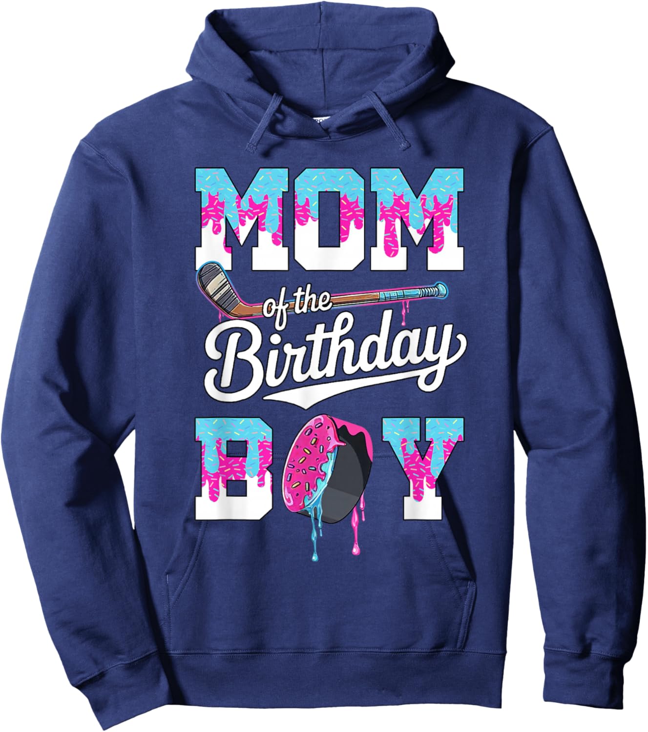 Mom of The Birthday Boy Hockey Ice Cream Drip Family Hoodie - Hoodie | Navy