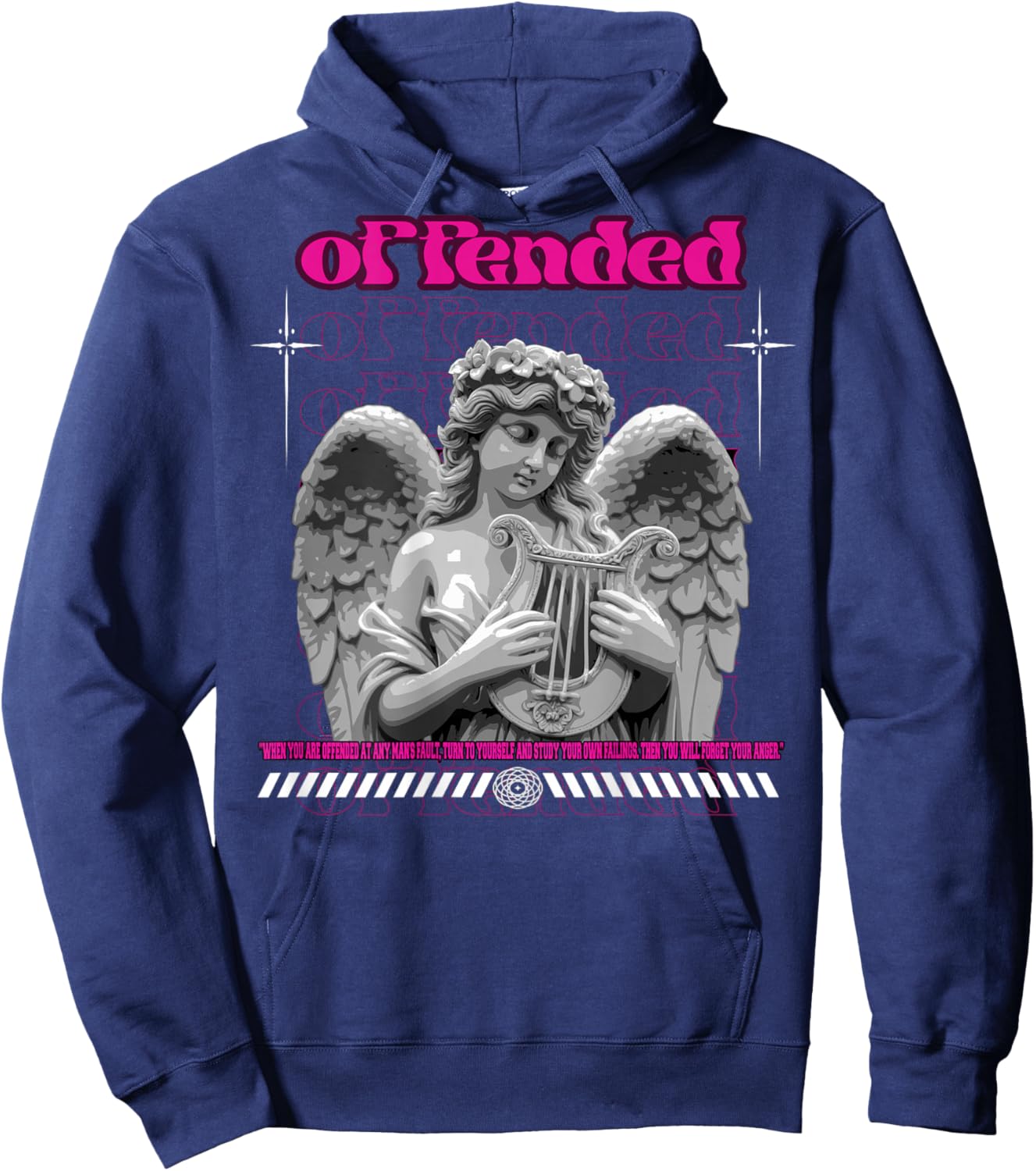 Y2K Angel Back Print Streetwear Aesthetic Hiphop Retro Urban Hoodie - Hoodie | Navy