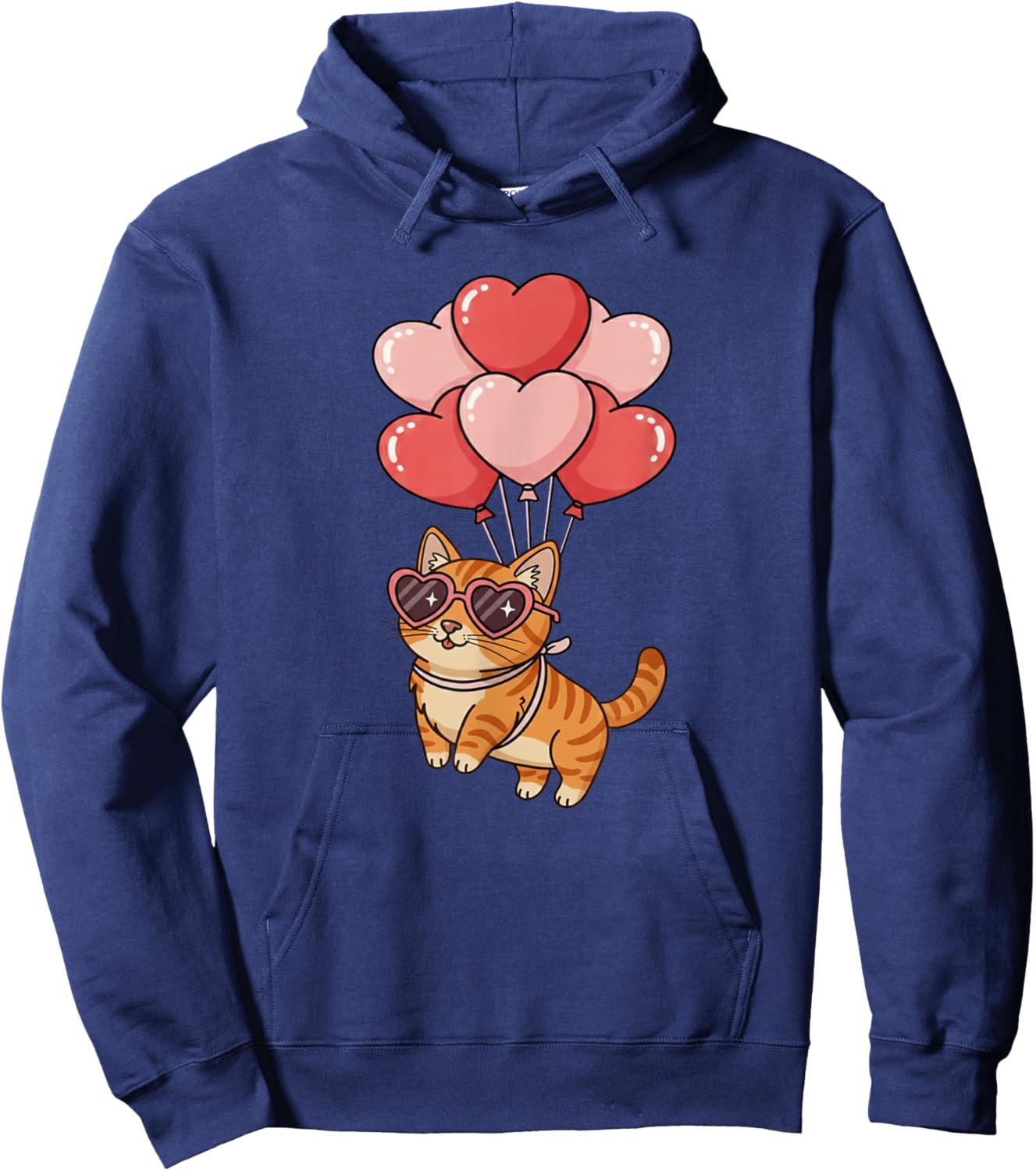 Girls Valentines Day Heart Balloons Orange Tabby Cat Hoodie - Hoodie | Navy