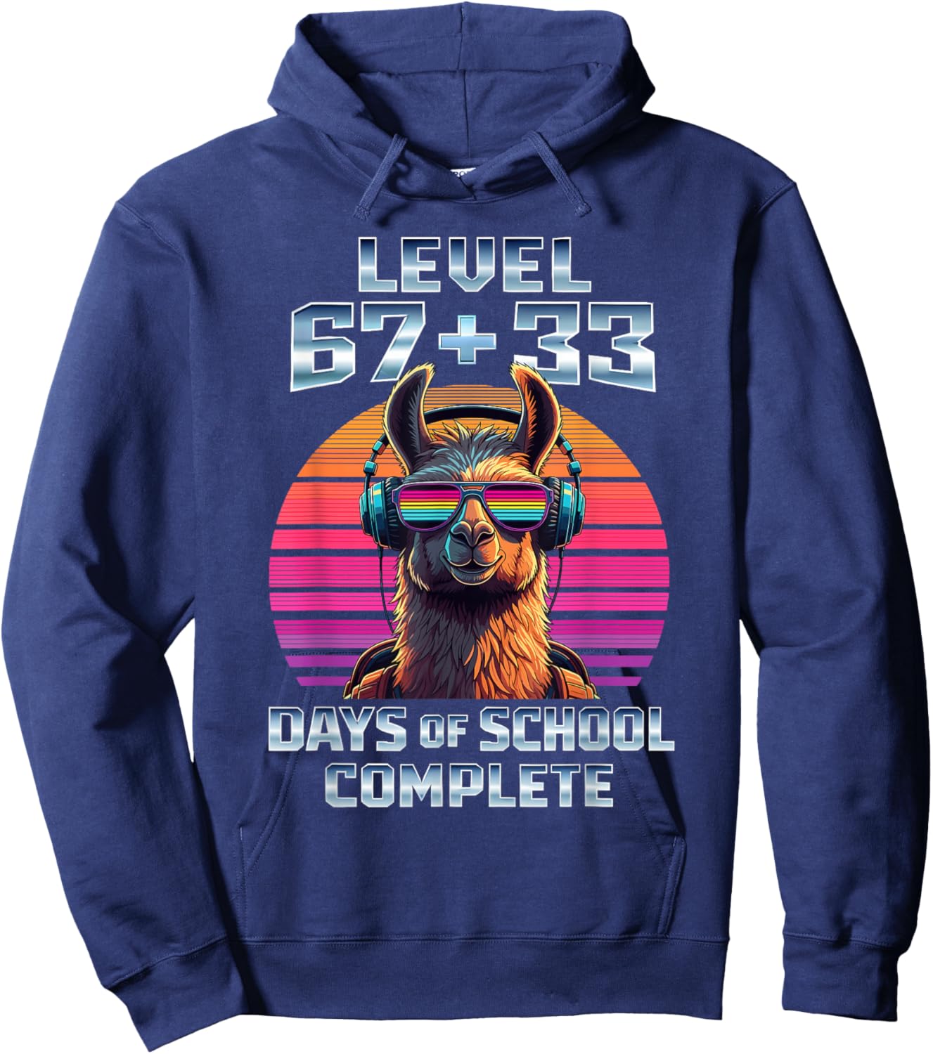Level 67 33 Days of School 100th Day Funny Llama Boys Kids Hoodie - Hoodie | Navy