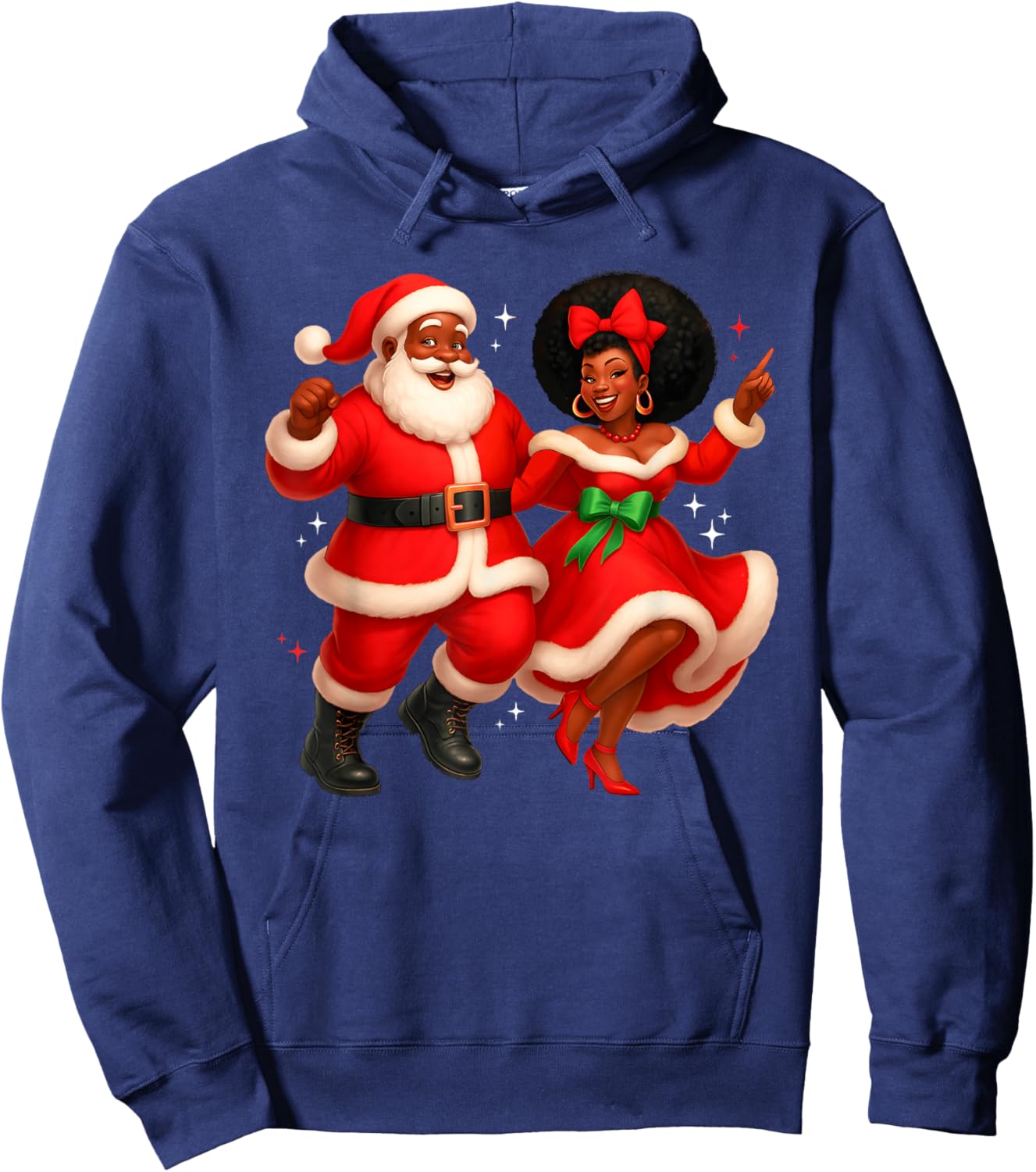 Dancing African Santa Mr Mrs Claus African American Xmas Hoodie - Hoodie | Navy