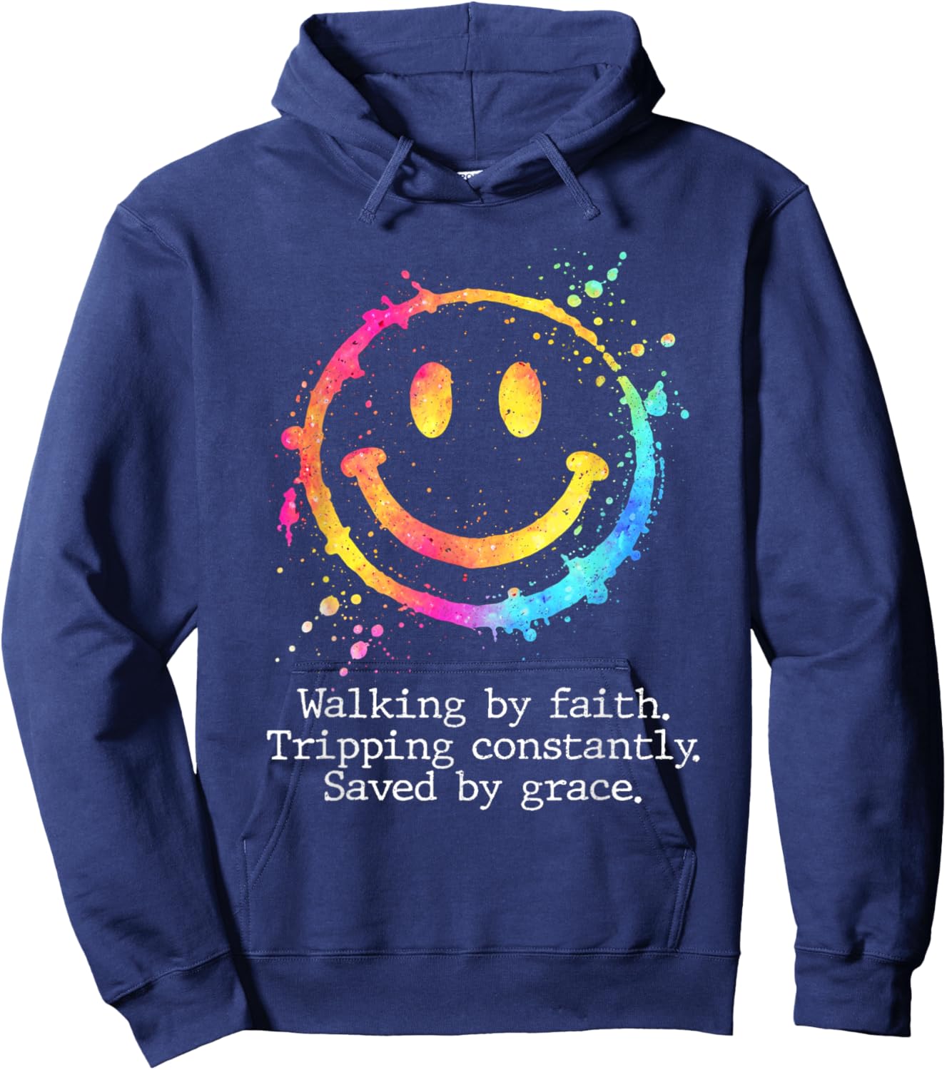Retro Walking by Faith Tripping Constantly Saved by Grace Hoodie - Hoodie | Navy