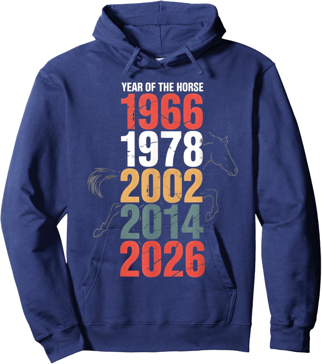 Year of The Horse 1966 1978 2002 2014 2026 Retro Hoodie - Hoodie | Navy