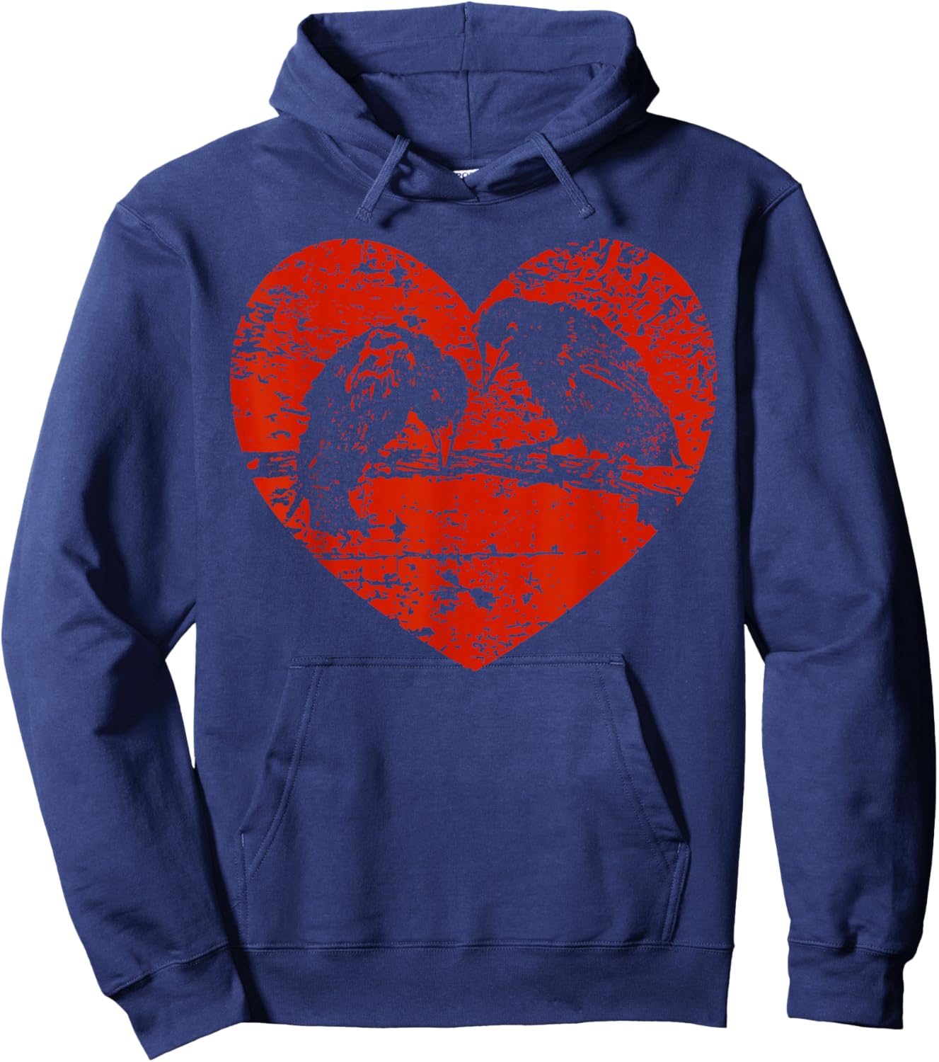 Vintage Valentines Day Graphic Novelty Crow Love Heart Hoodie - Hoodie | Navy
