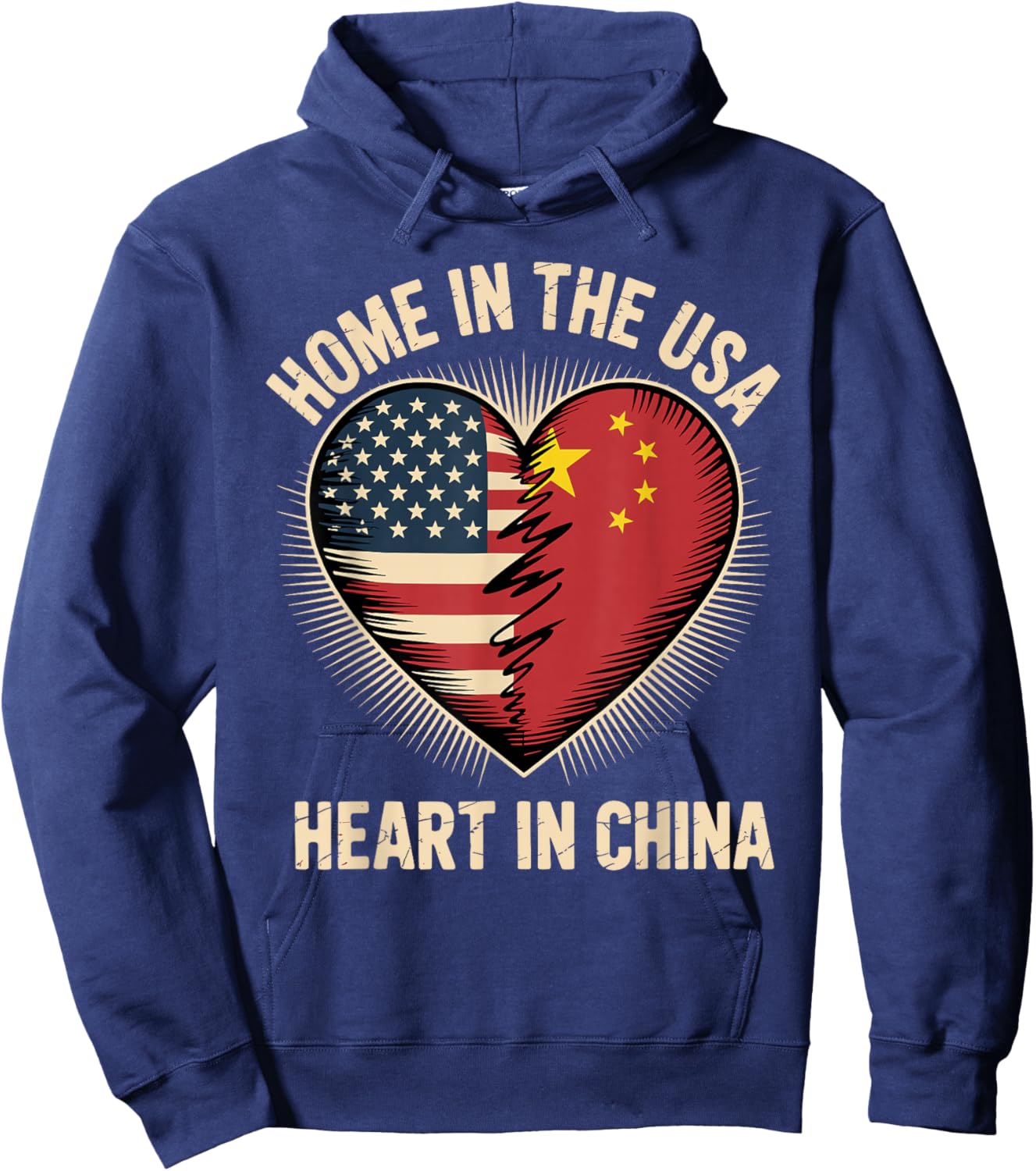 Home in The USA Heart in China American Chinese America Hoodie - Hoodie | Navy