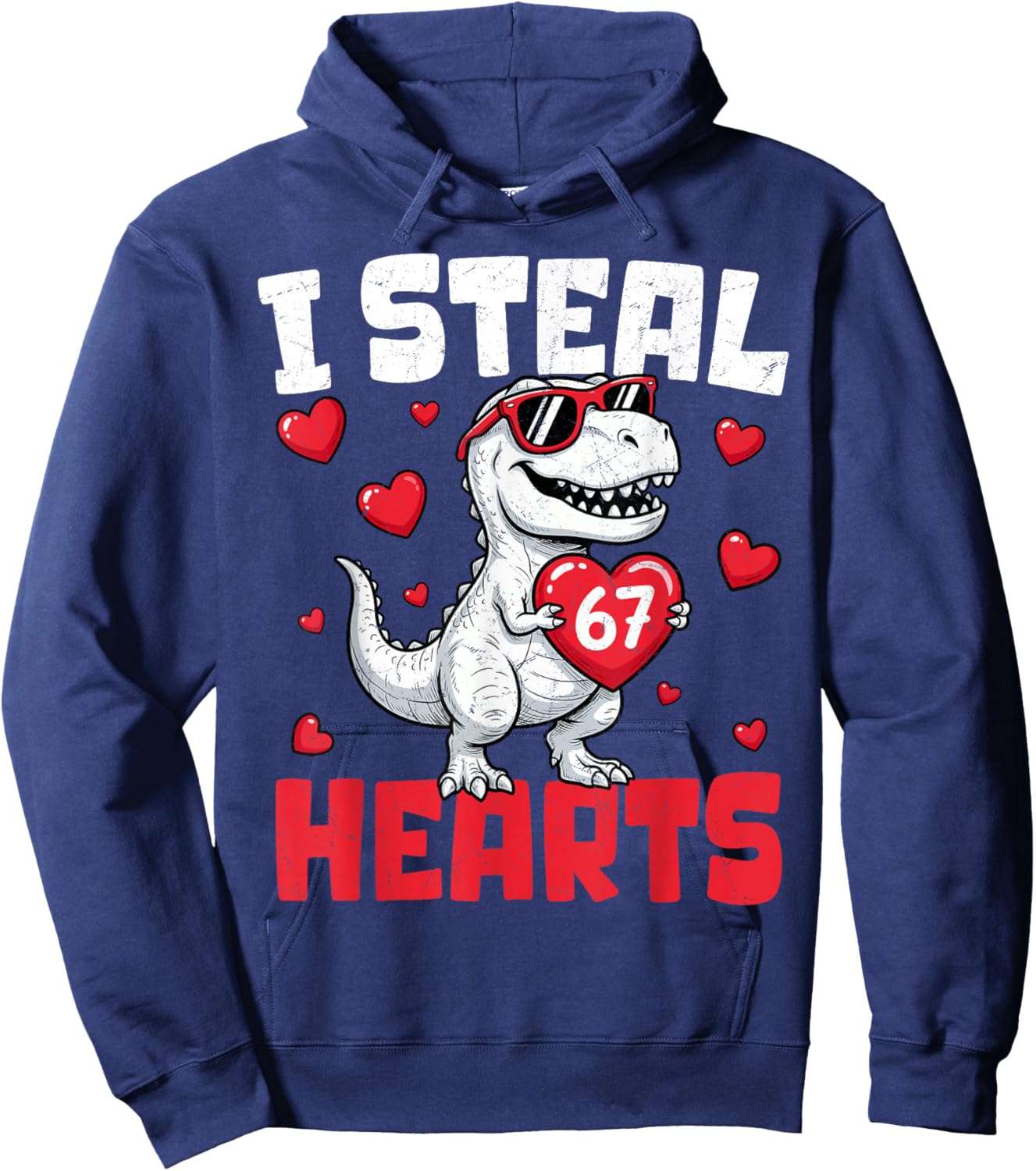 T-Rex I Steal 67 Hearts Valentine’s Day 67 Meme 6 7 Boys Hoodie - Hoodie | Navy