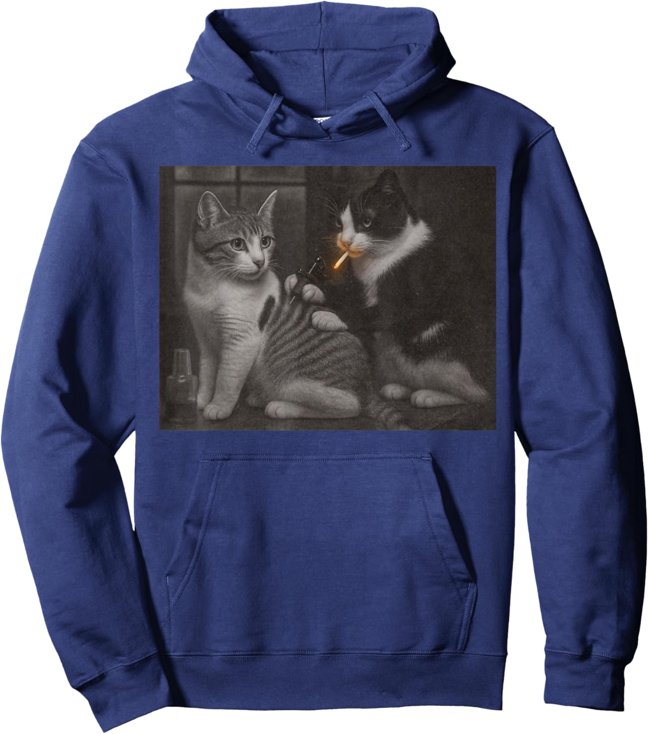 Vintage Cat Tattoo Inked Kitty Artist Funny Meme Men Women Hoodie - Hoodie | Navy
