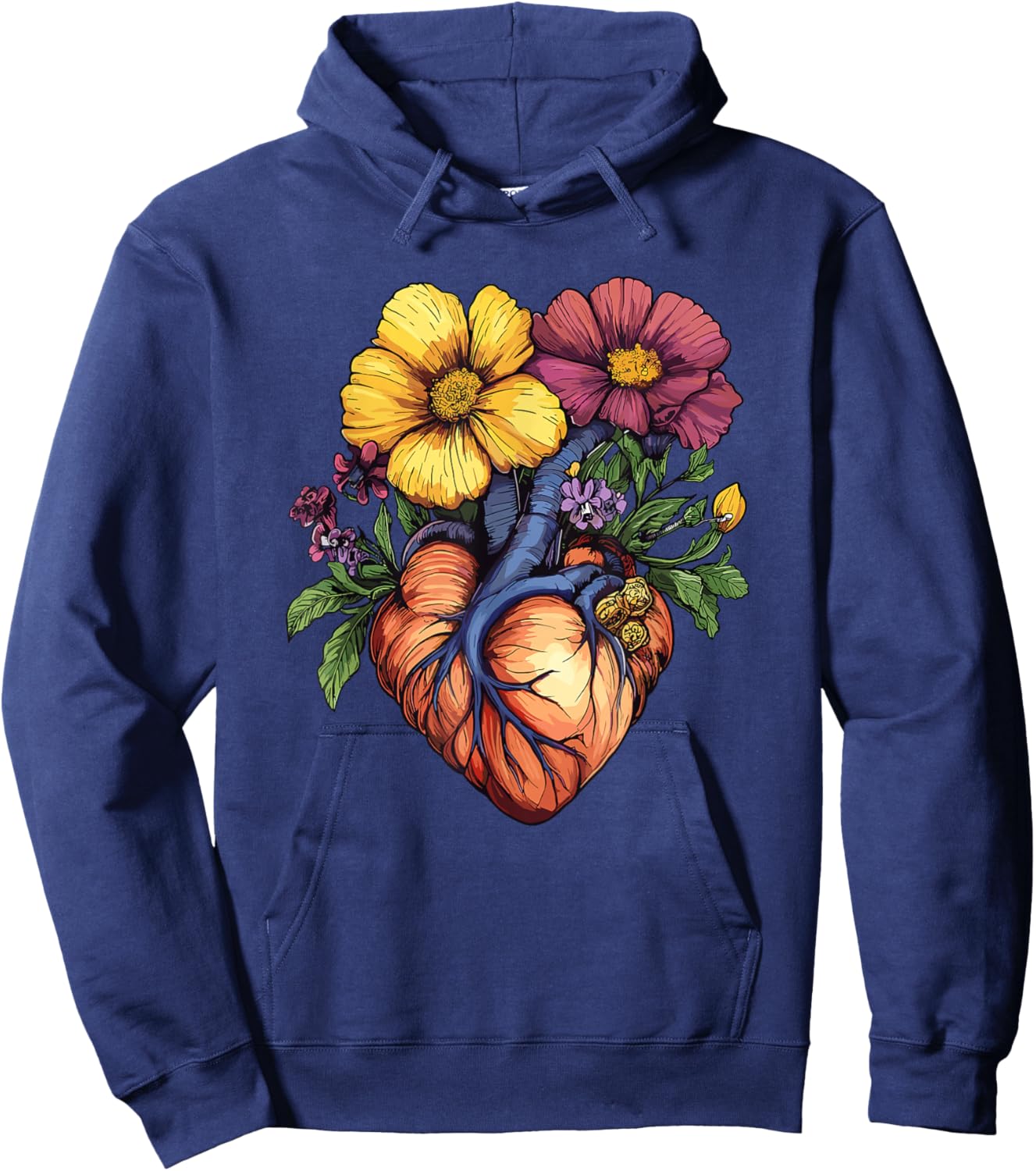 Floral Heart Anatomy with Blooming Vessels Hoodie - Hoodie | Navy