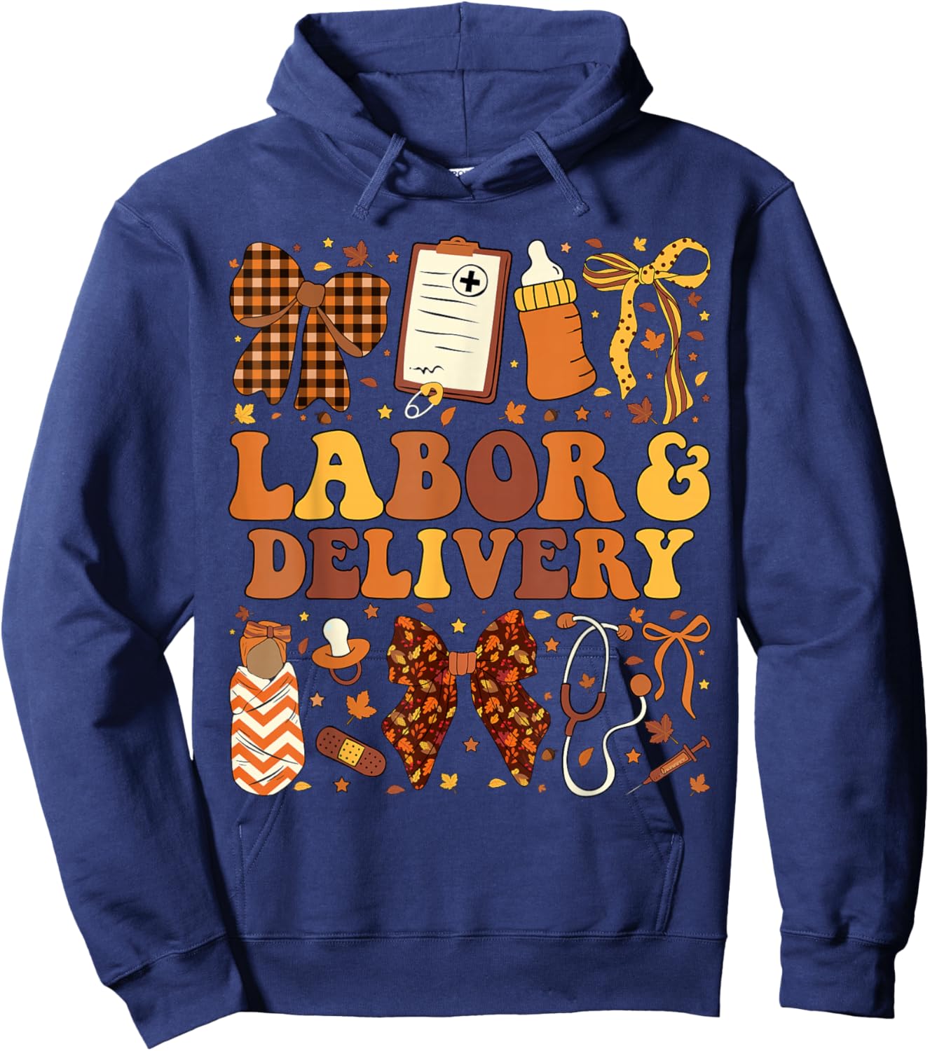 Thanksgiving L&D Nurse Coquette Labor Delivery Fall Autumn Hoodie - Hoodie | Navy