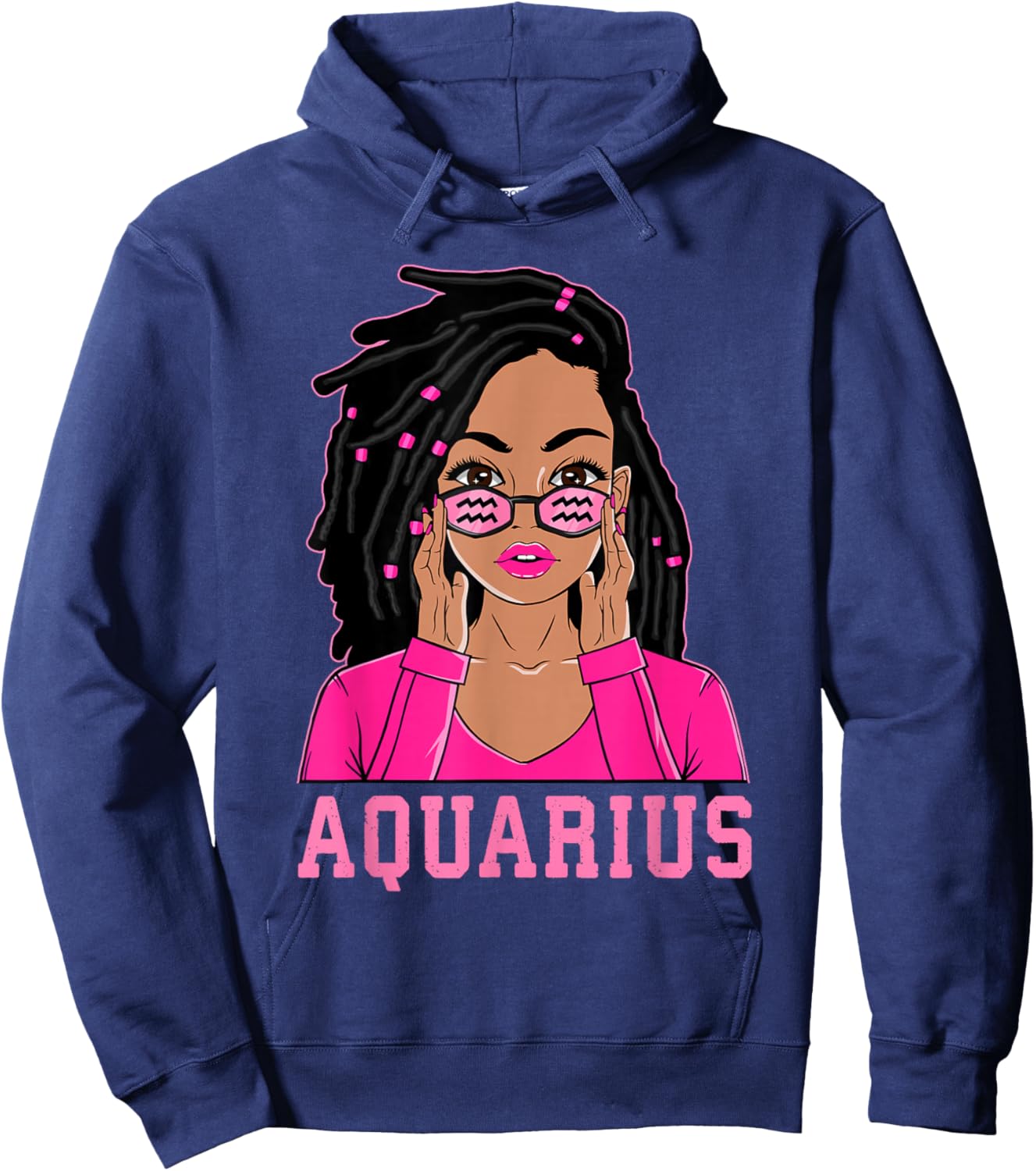 Aquarius African American Loc'd Black Woman Zodiac Hoodie - Hoodie | Navy