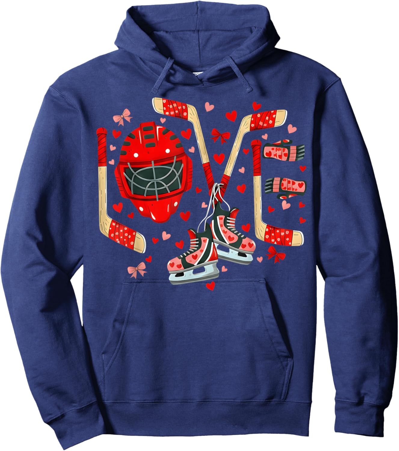 Valentines Day Love Ice Hockey Items Men Boys Kids Teens Hoodie - Hoodie | Navy