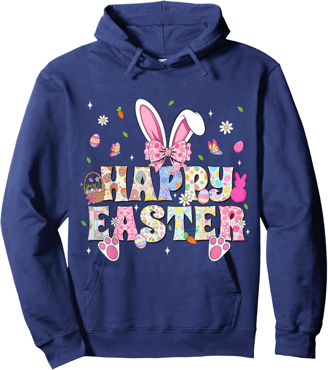 Happy Easter Bunny Rabbit Face Funny Easter Day Women Girls Hoodie - Hoodie | Navy