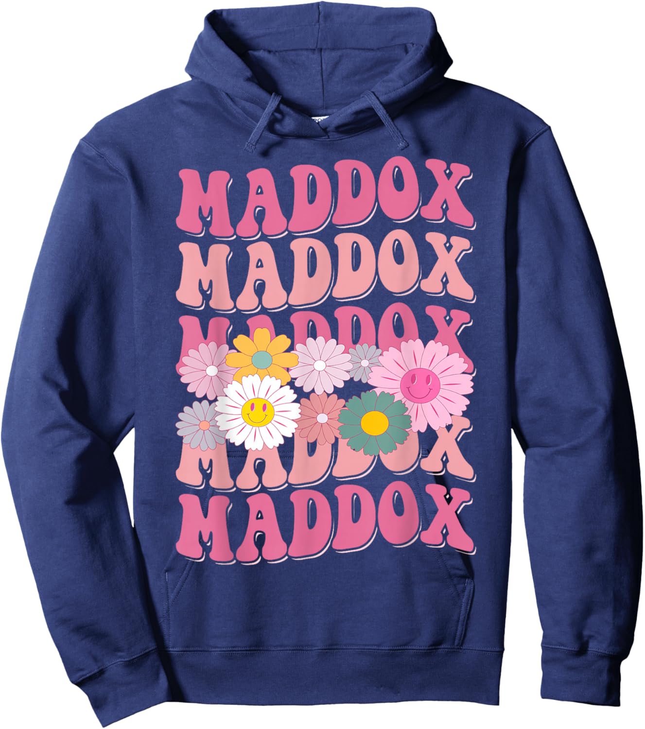 Girl Retro Maddox First Name Personalized Groovy 80's Hoodie - Hoodie | Navy