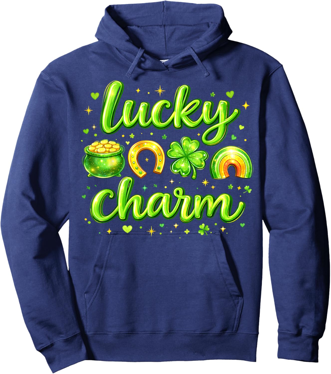 St Patricks Day Lucky Charm Rainbow Clover Gold Pot Hearts Hoodie - Hoodie | Navy
