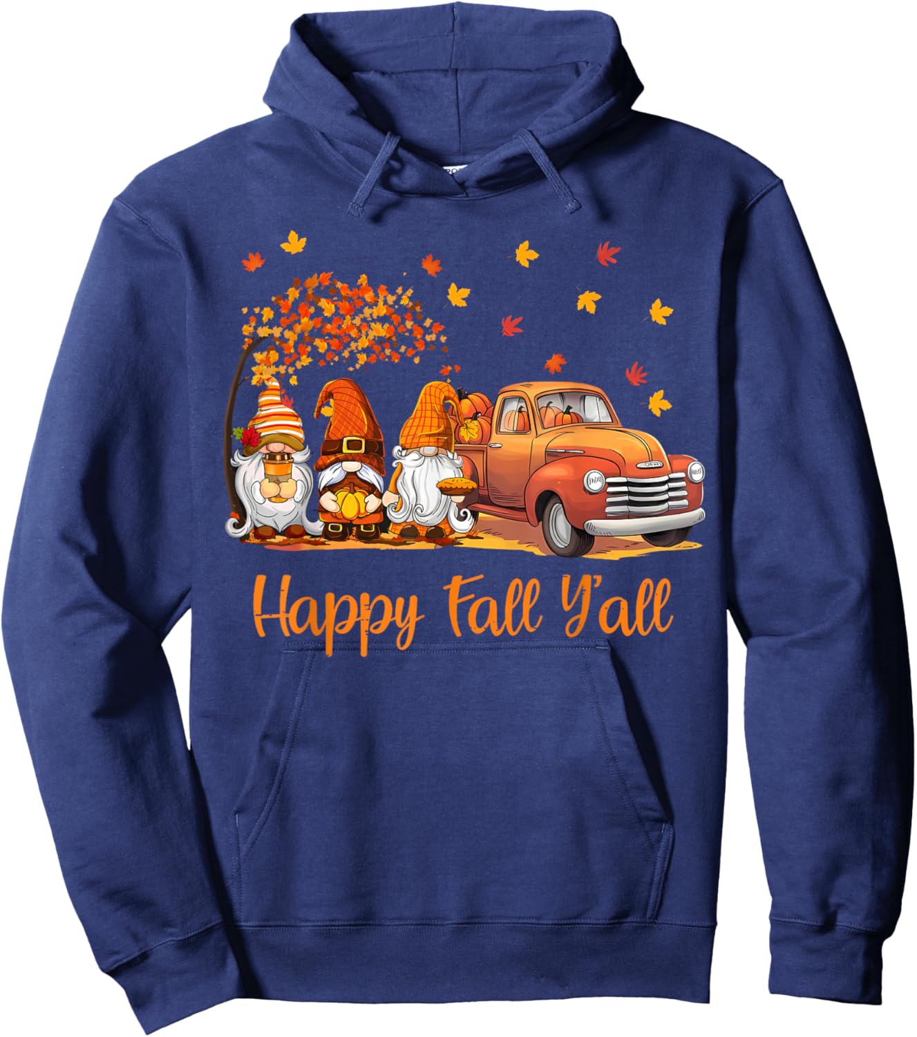 Happy Fall Y'all Gnome Pumpkin Autumn Thanksgiving Men Women Hoodie - Hoodie | Navy