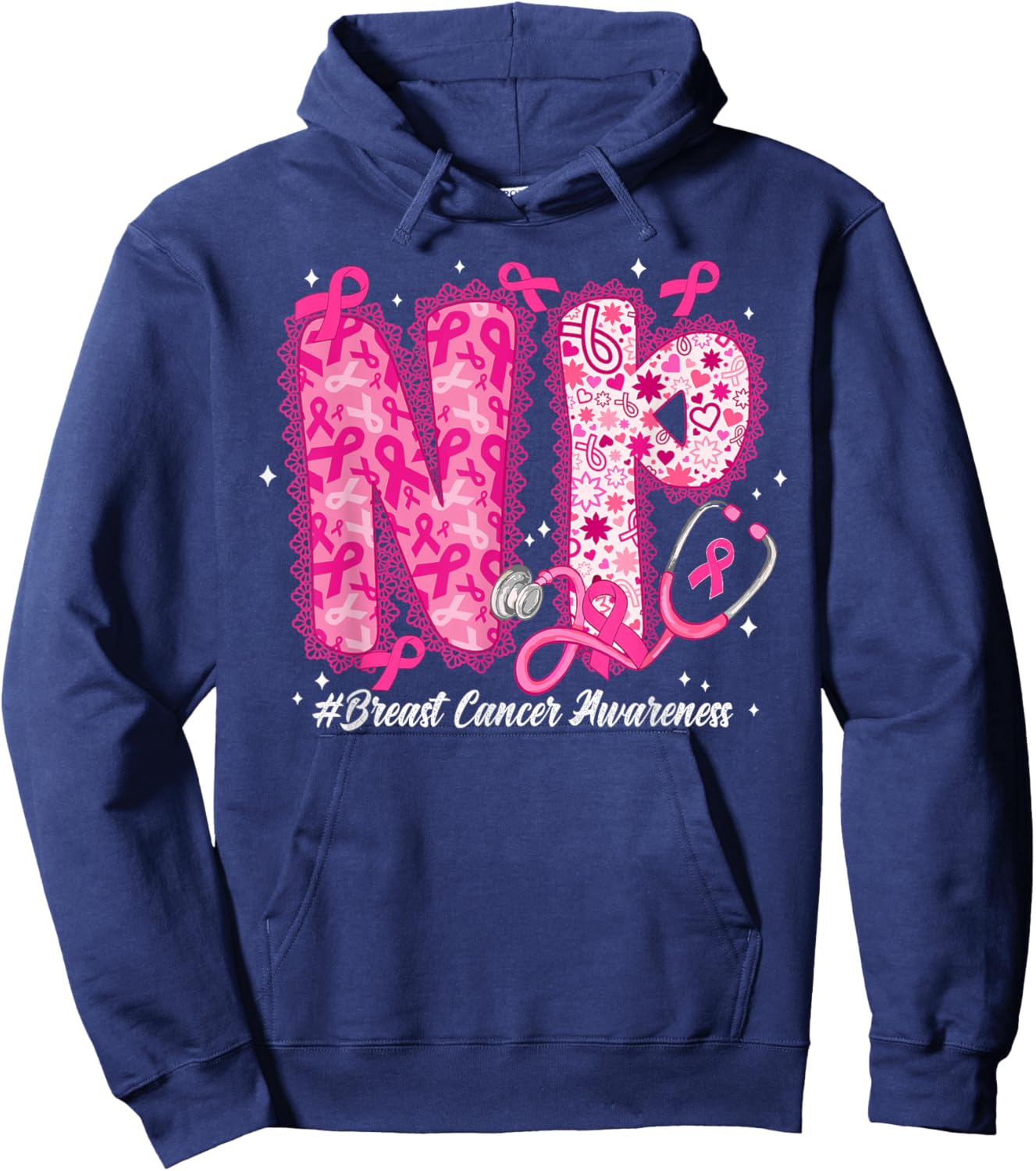 in October We Wear Pink Nurse Practitioner NP Breast Cancer Hoodie - Hoodie | Navy