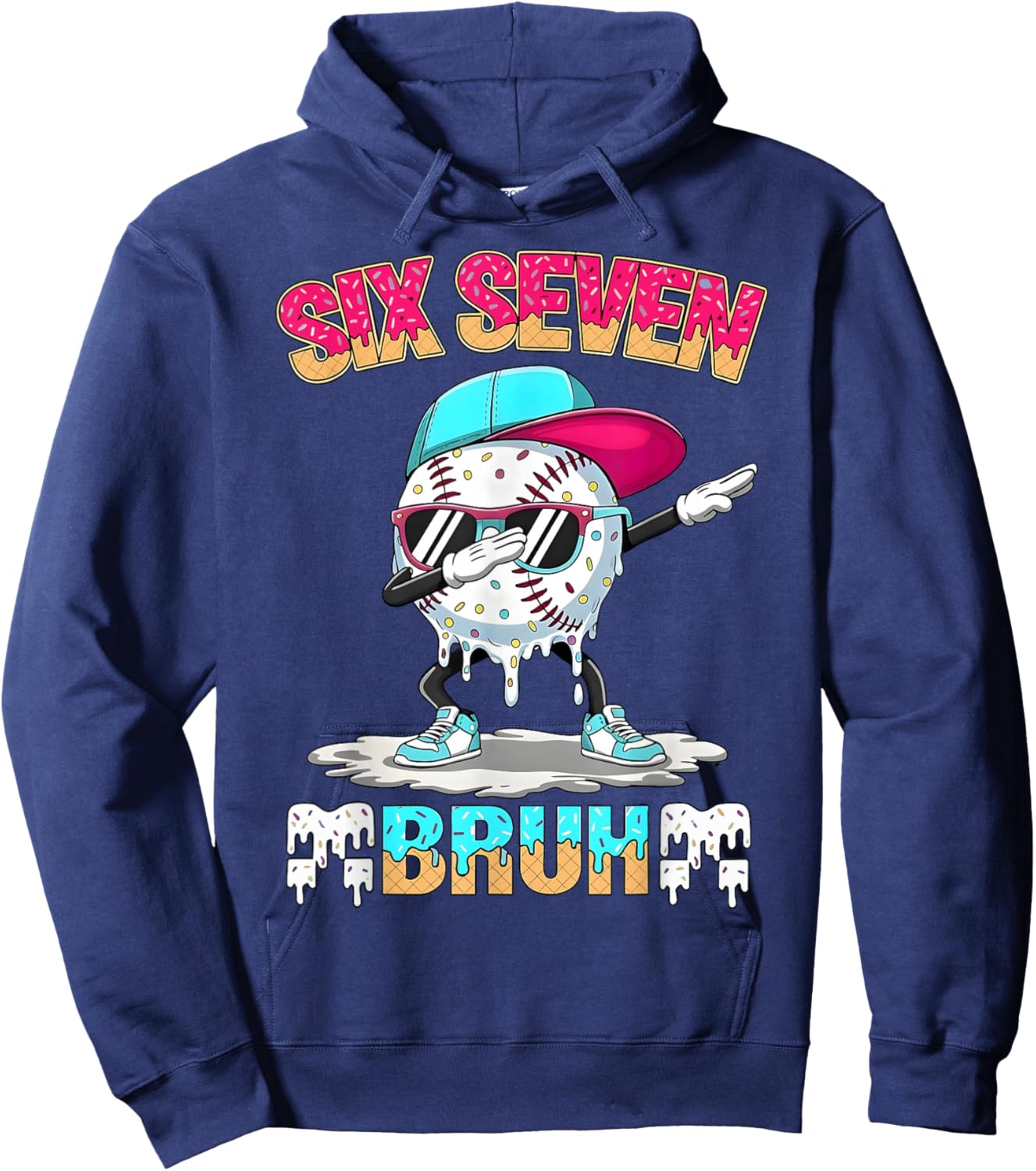 Six Seven 67 Meme Ice Cream Drip Baseball Dabbing Boy Kids Hoodie - Hoodie | Navy