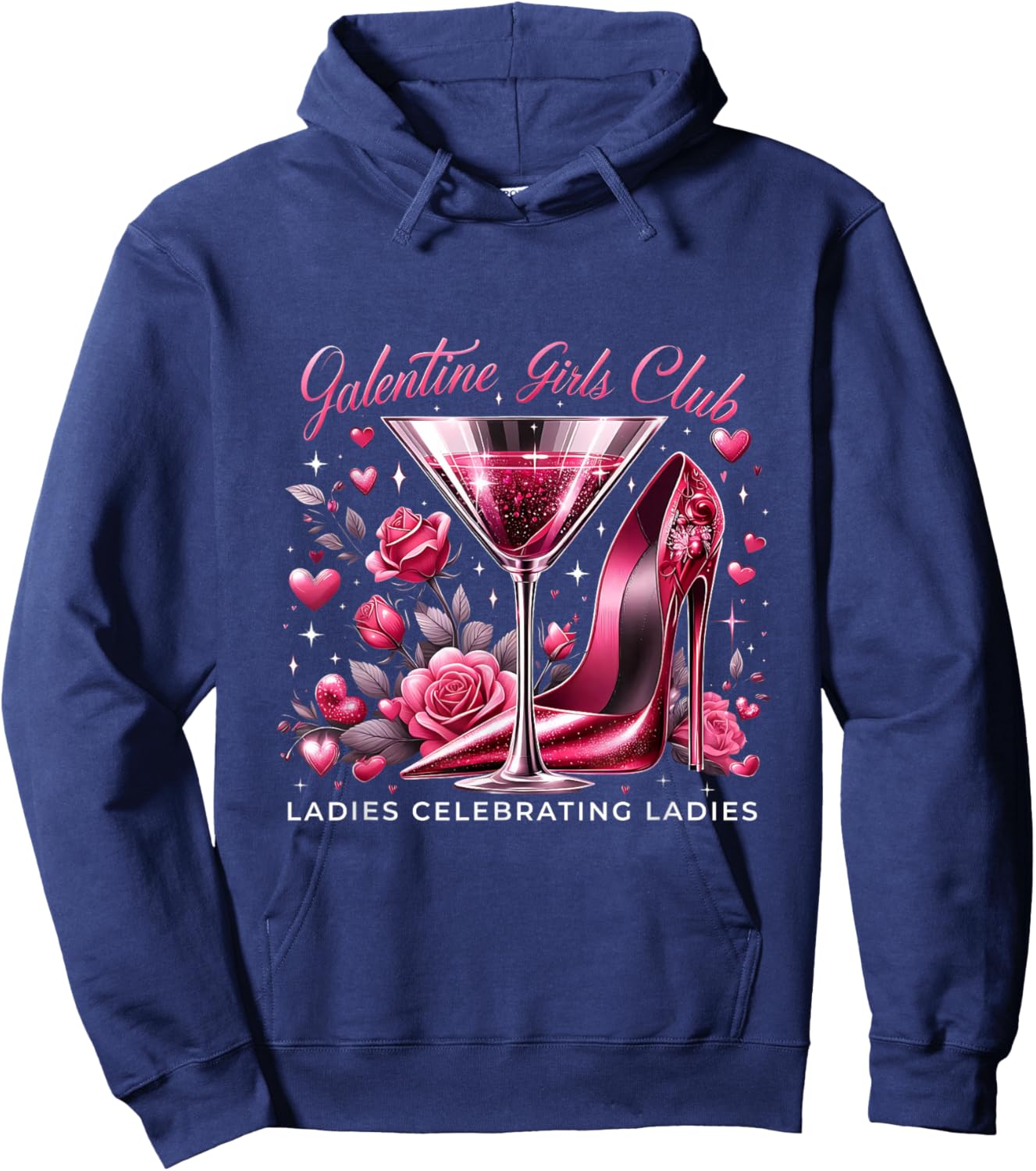 Martini Glass Galentine Girls Club Ladies Celebrating Party Hoodie - Hoodie | Navy