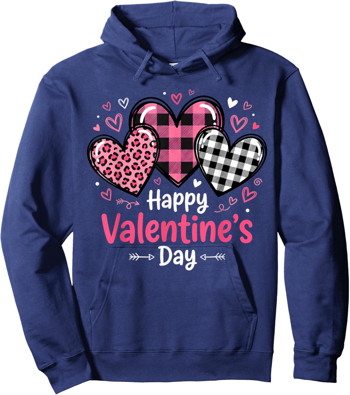 Happy Valentines Day Leopard and Plaid Love Hearts Women Hoodie - Hoodie | Navy