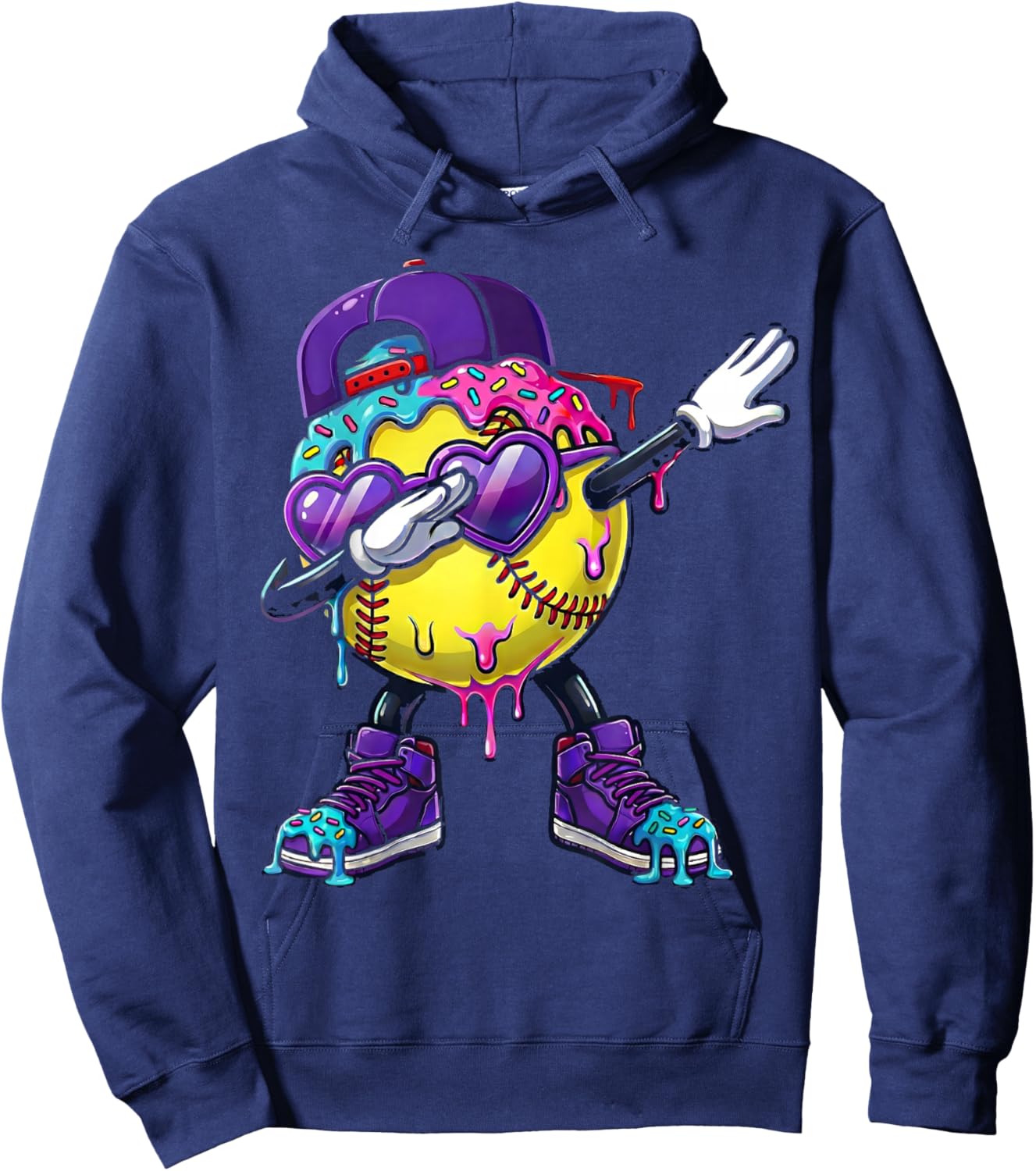 Softball Ice Cream Drip Dabbing Sports Sprinkles for Boys Hoodie - Hoodie | Navy