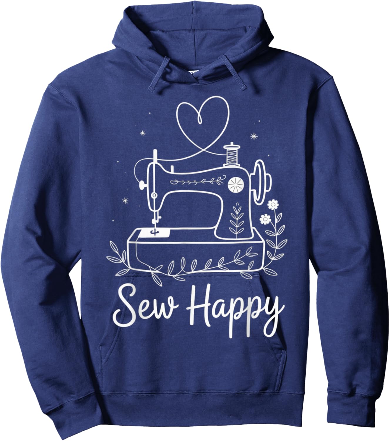 Sew Happy Sewing Machine Heart Line Art Design Hoodie - Hoodie | Navy