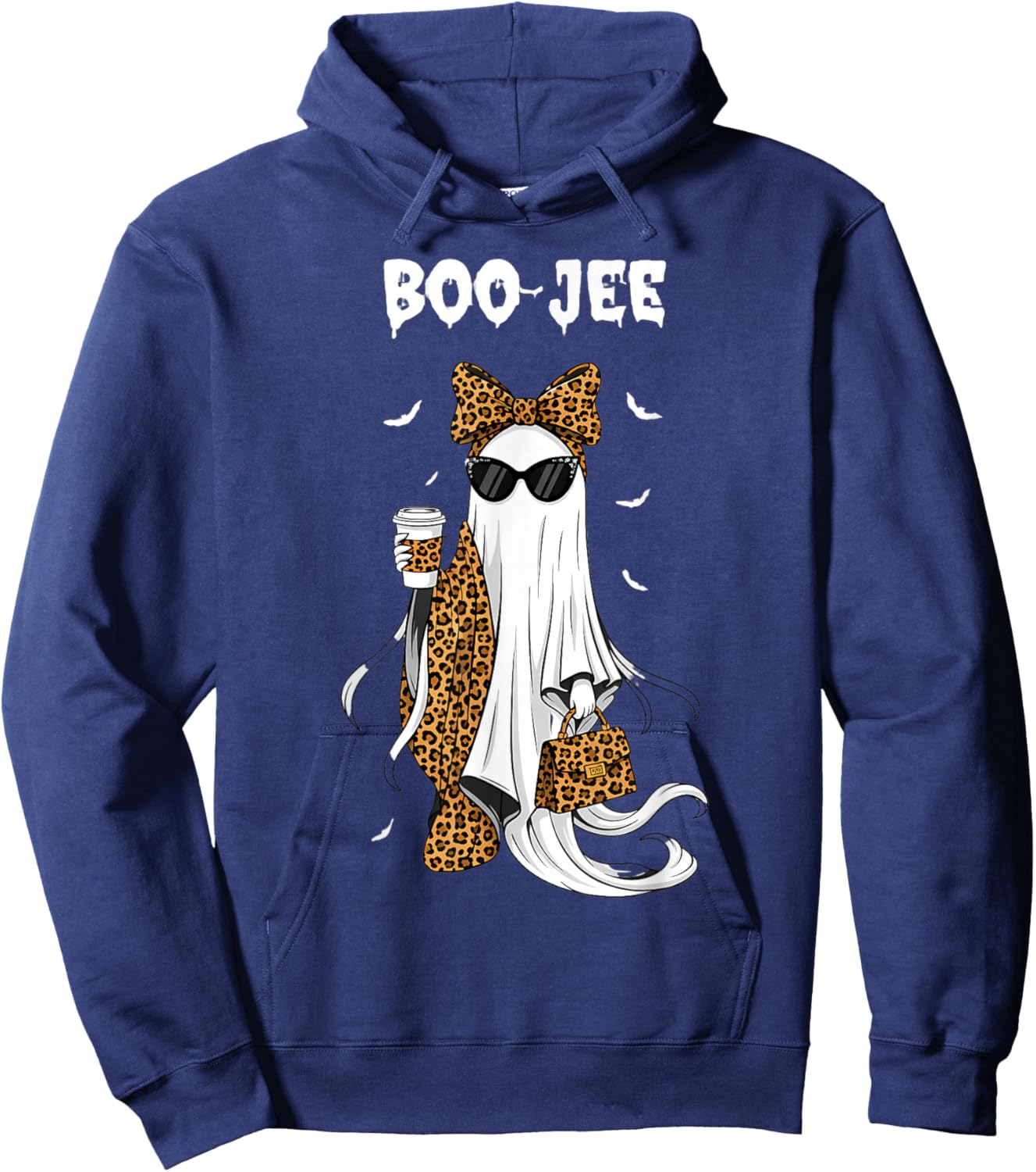 Coquette Leopard Ghost Coffee Boo-JEE Halloween Boujee Ghost Hoodie - Hoodie | Navy