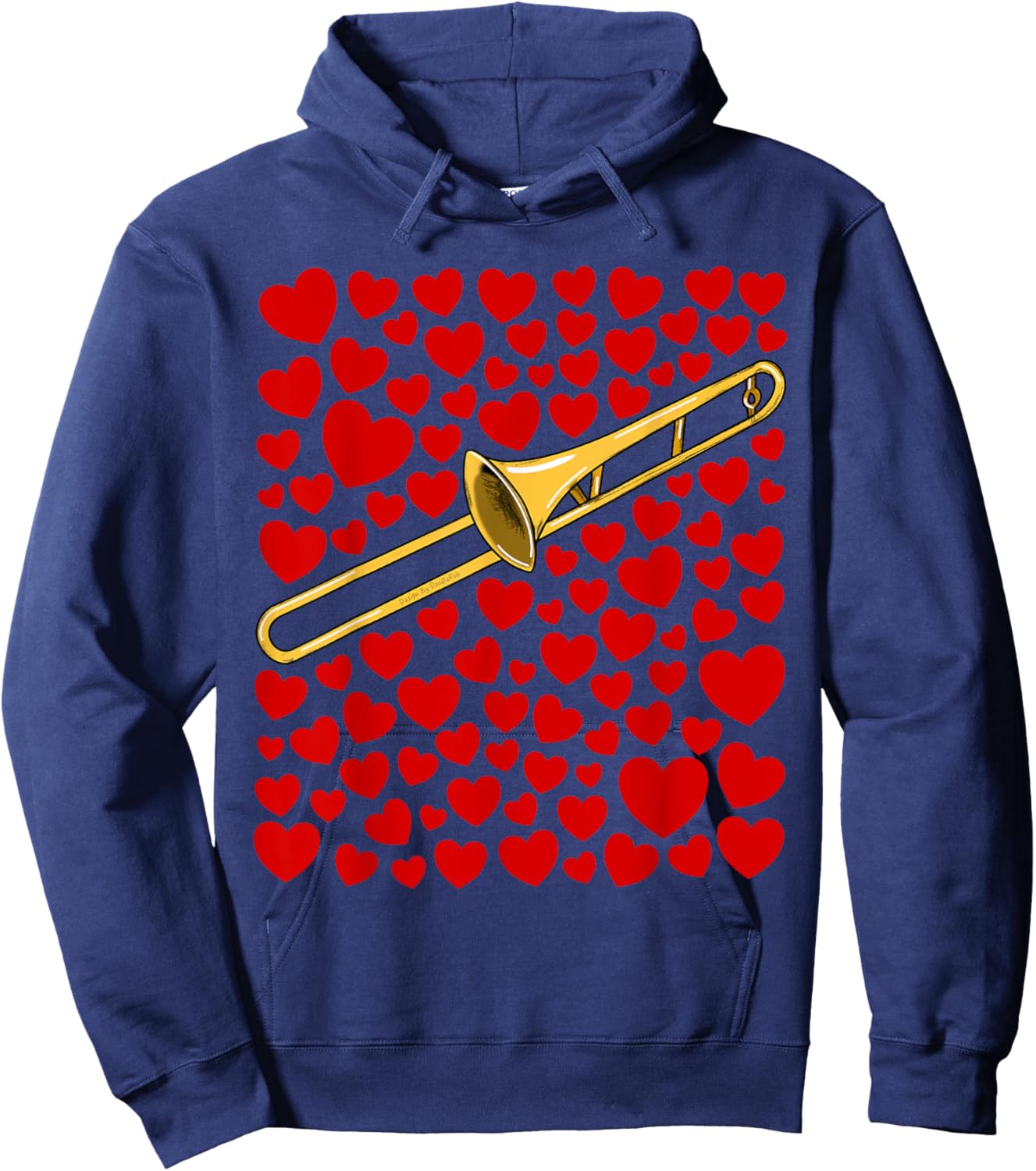 Trombone with Hearts Trombonist Valentines Wedding Musician Hoodie - Hoodie | Navy