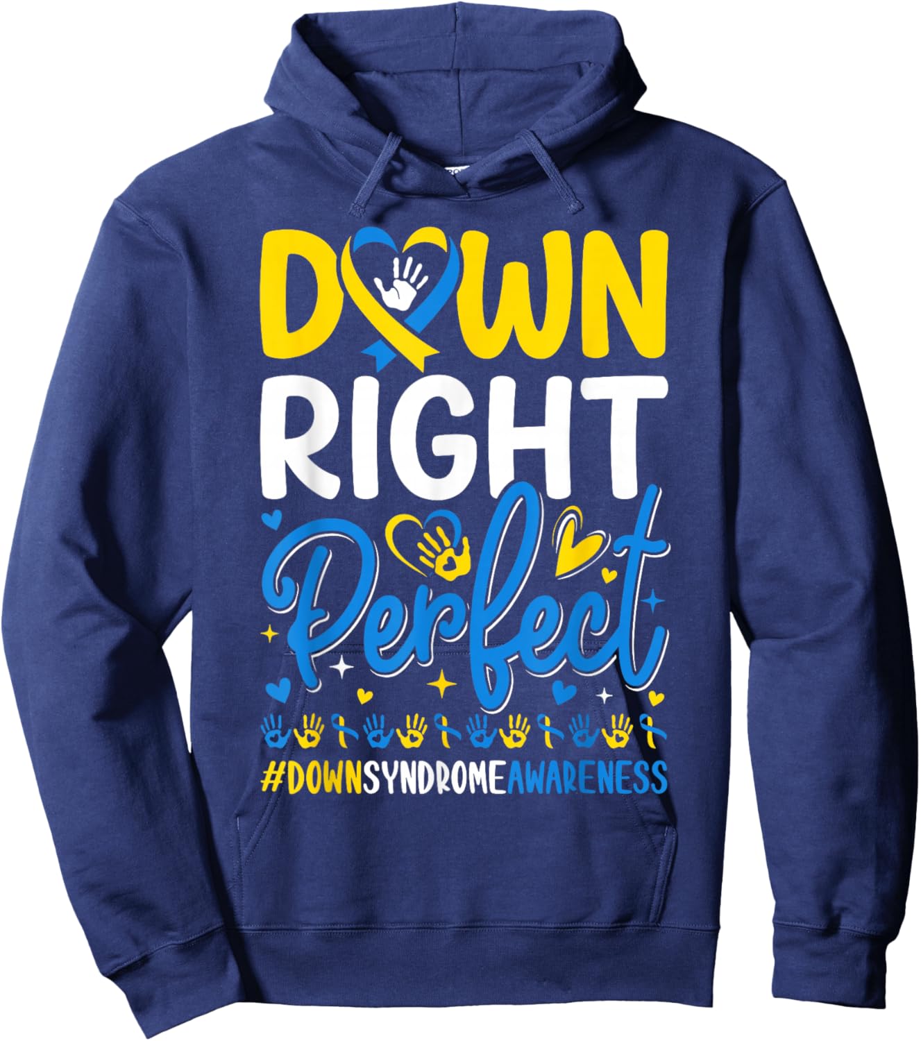 World Down Syndrome Down Right Perfect Blue Yellow Ribbon Hoodie - Hoodie | Navy