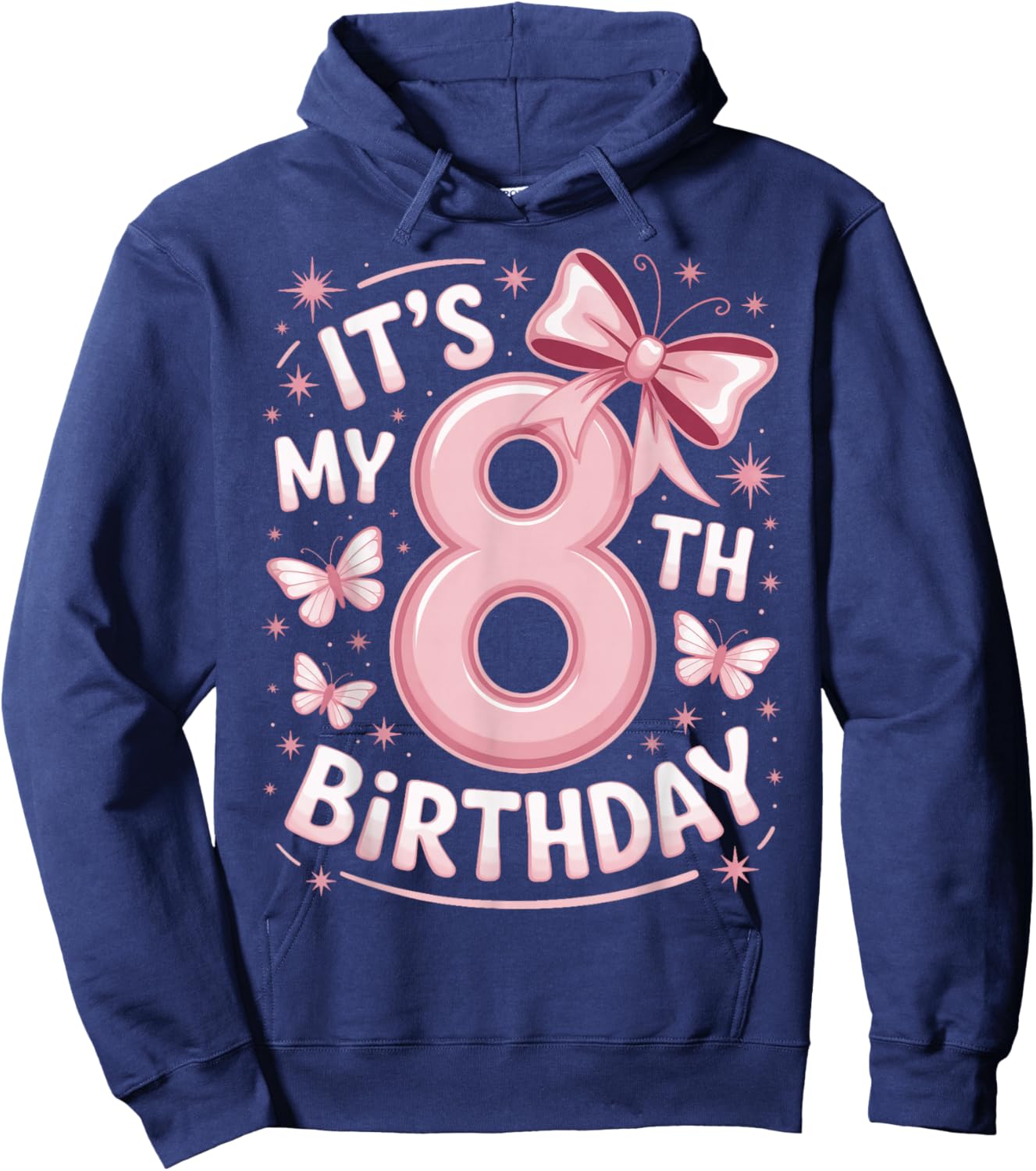 It's My 8th Birthday Pink Bow Girl Party Hoodie - Hoodie | Navy