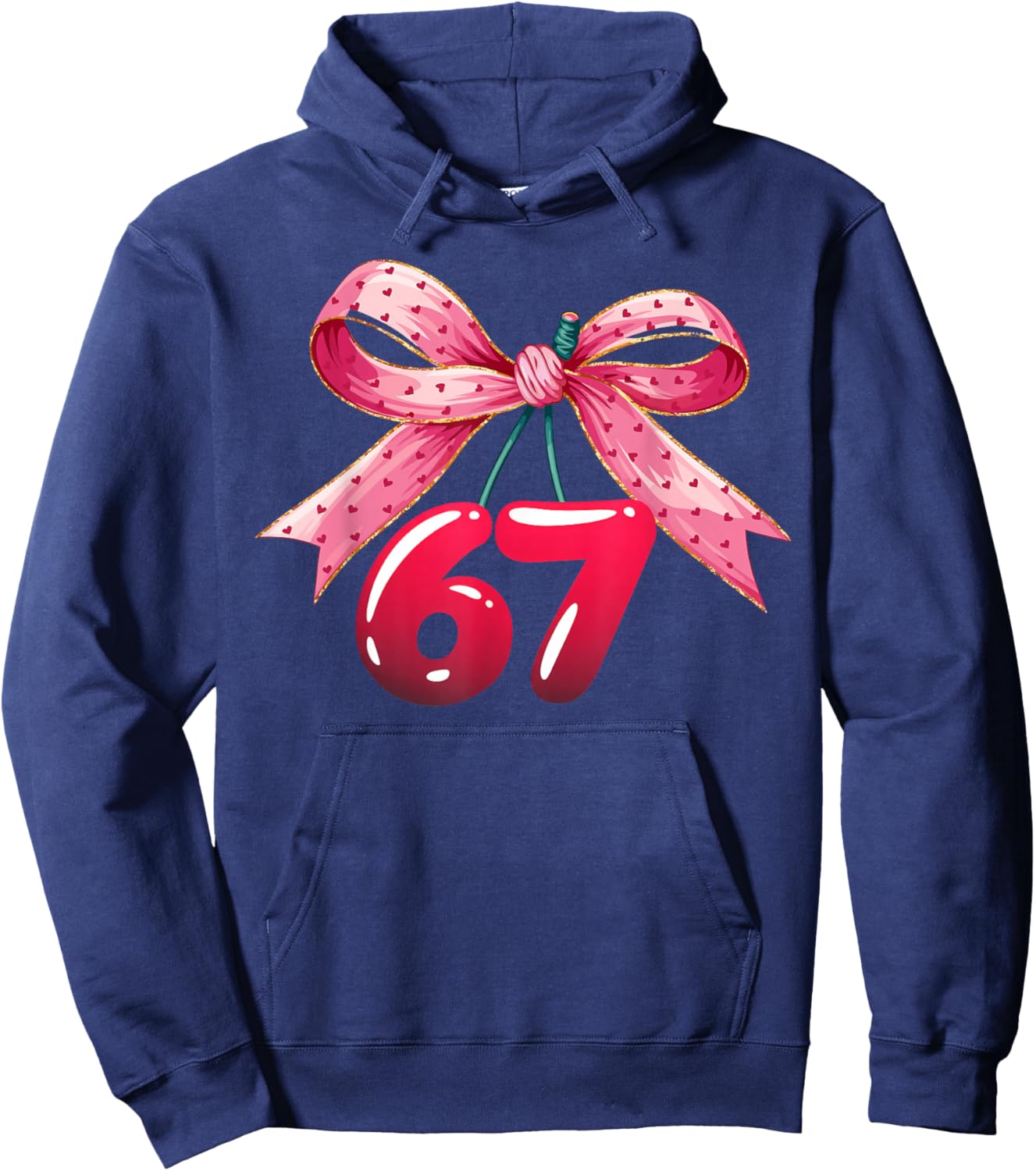 67 Six Seven Meme Funny Coquette Bow Cherry Gen Alpha Slang Hoodie - Hoodie | Navy