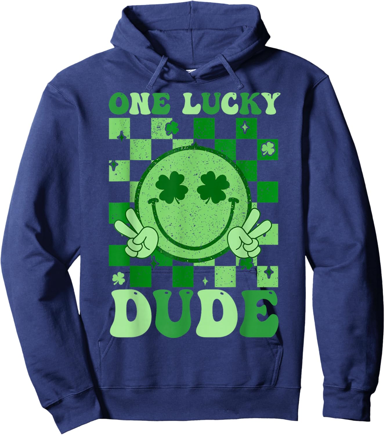 Groovy Lucky Dude Shamrock Smile Boys Kids St. Patrick's Day Hoodie - Hoodie | Navy