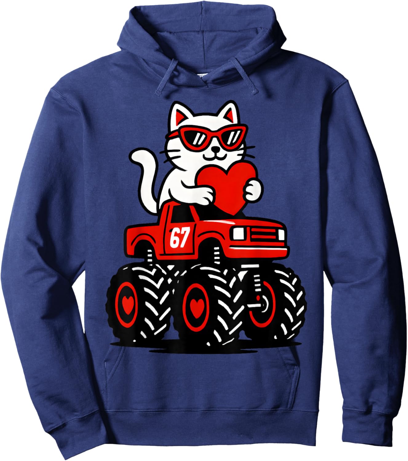 Valentines Day Cat Riding Truck Funny Toddler Boys Girls Hoodie - Hoodie | Navy