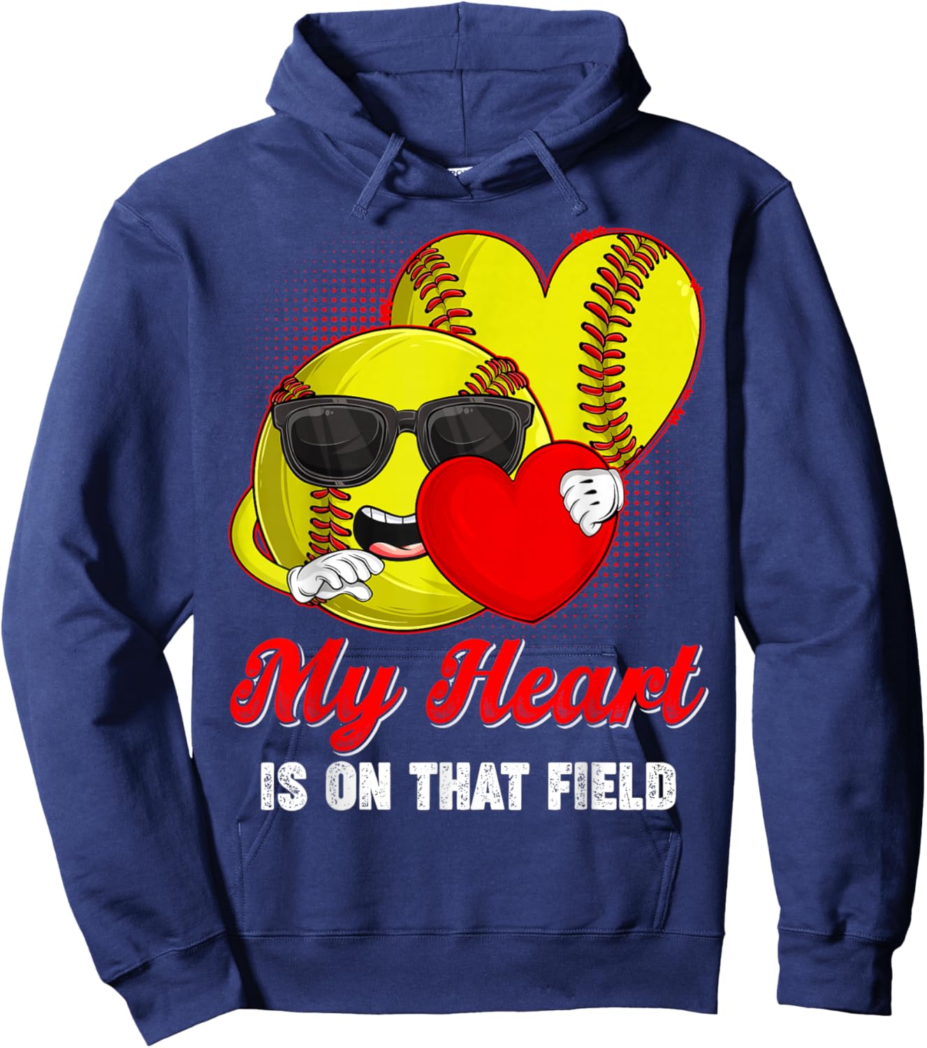 My Heart is On That Field Softball Valentines Boys Men Hoodie - Hoodie | Navy