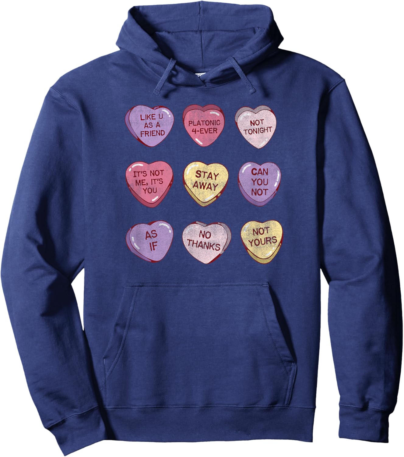 Anti Valentine's Day Candy Hearts Cute Funny Valentine Hoodie - Hoodie | Navy