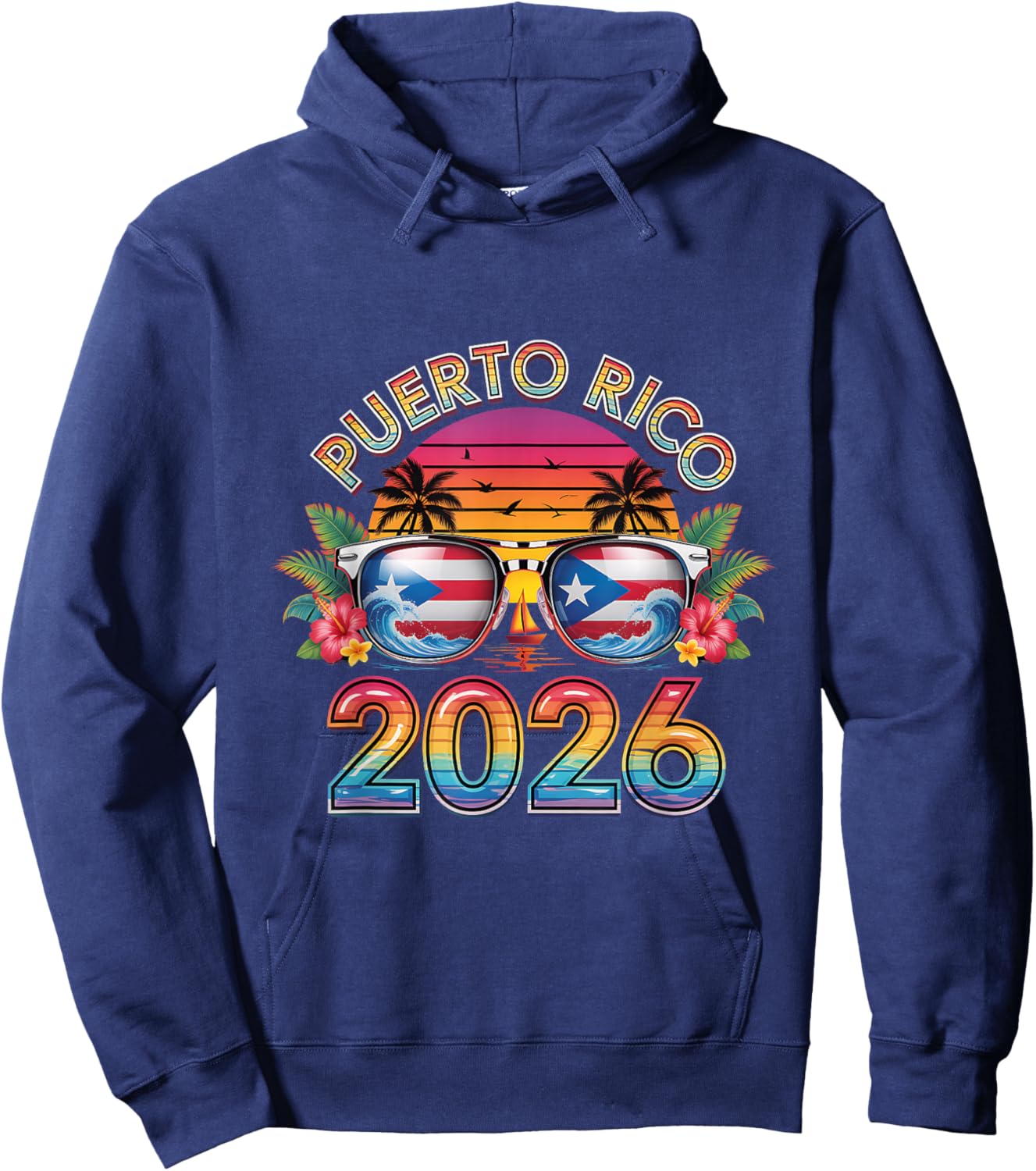 Tropical Sunset Puerto Rico 2026 Vacation Beach Travel Retro Hoodie - Hoodie | Navy