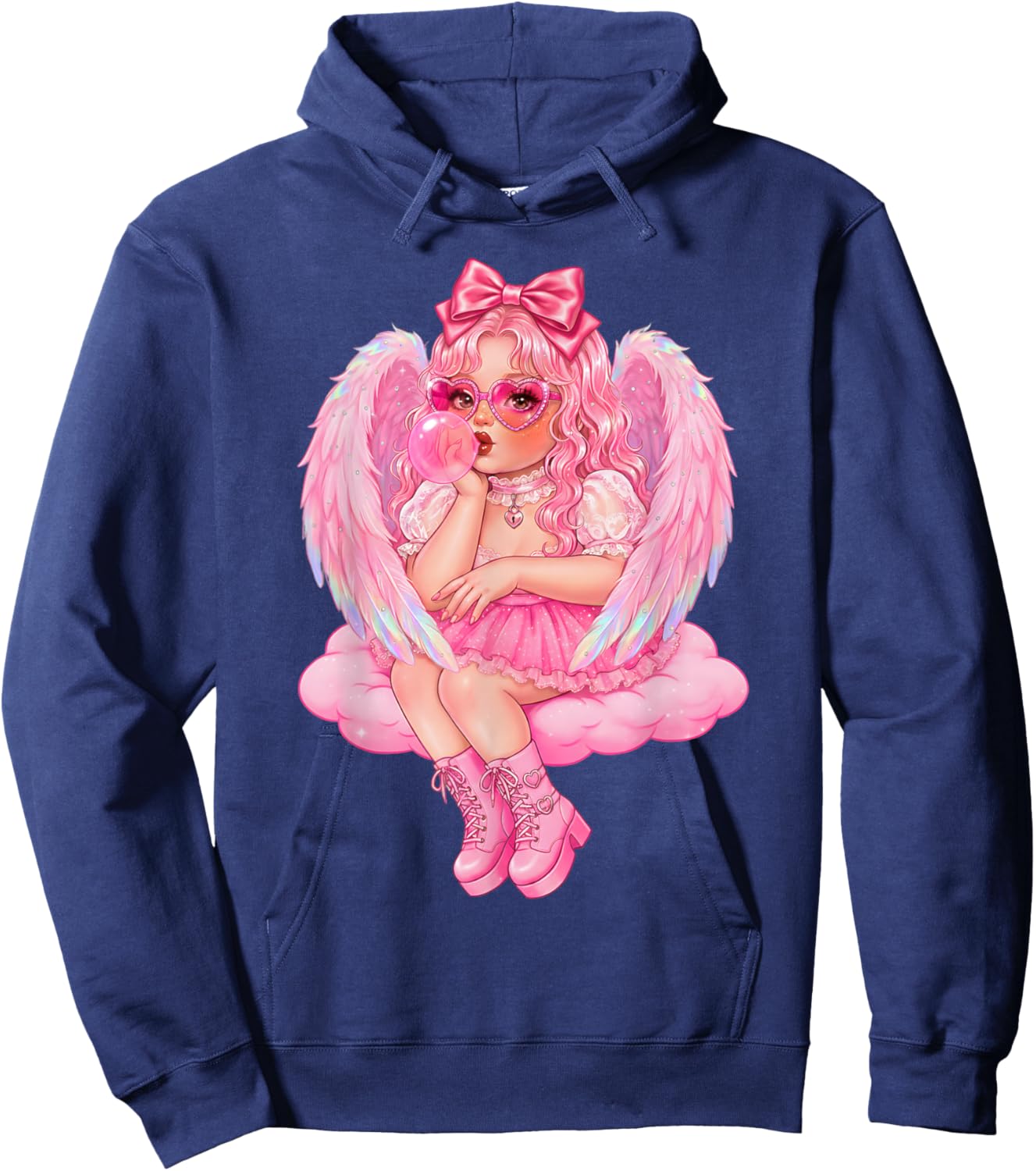 Retro Cupid Valentine Day Cute Vintage Cupid Blowing Bubble Hoodie - Hoodie | Navy
