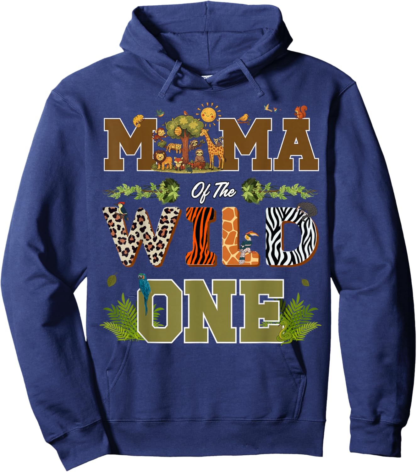Mama of The Wild One 1st Birthday Safari Hoodie - Hoodie | Navy
