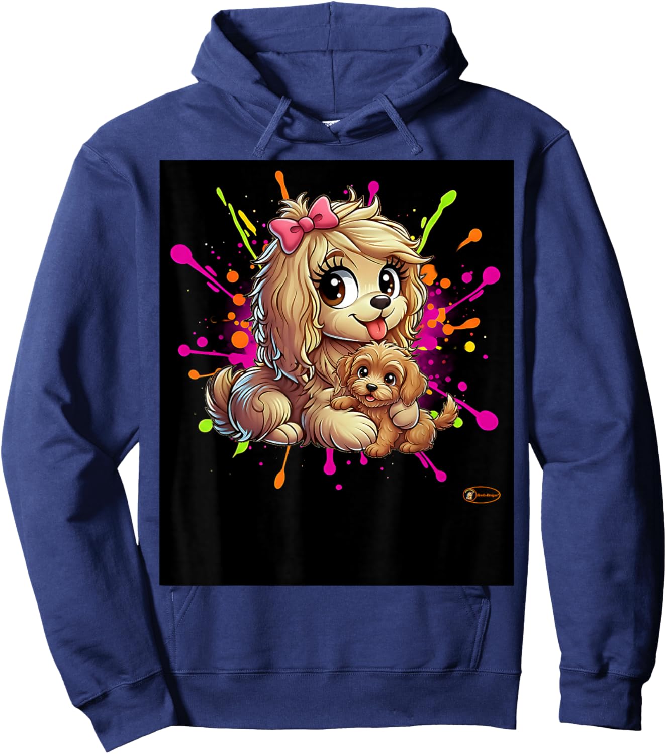 Cute Puppy Love Cartoon Design for Kids and Dog Lovers Hoodie - Hoodie | Navy