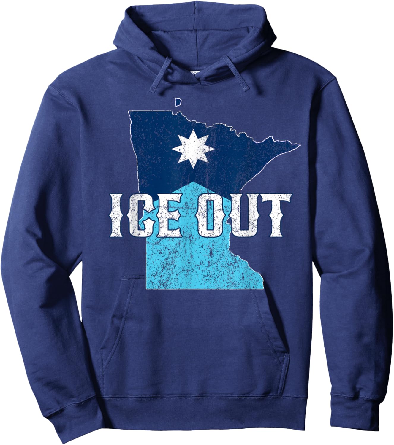 Vintage Ice Out of MN Minnesota Flag and Map Distressed Hoodie - Hoodie | Navy