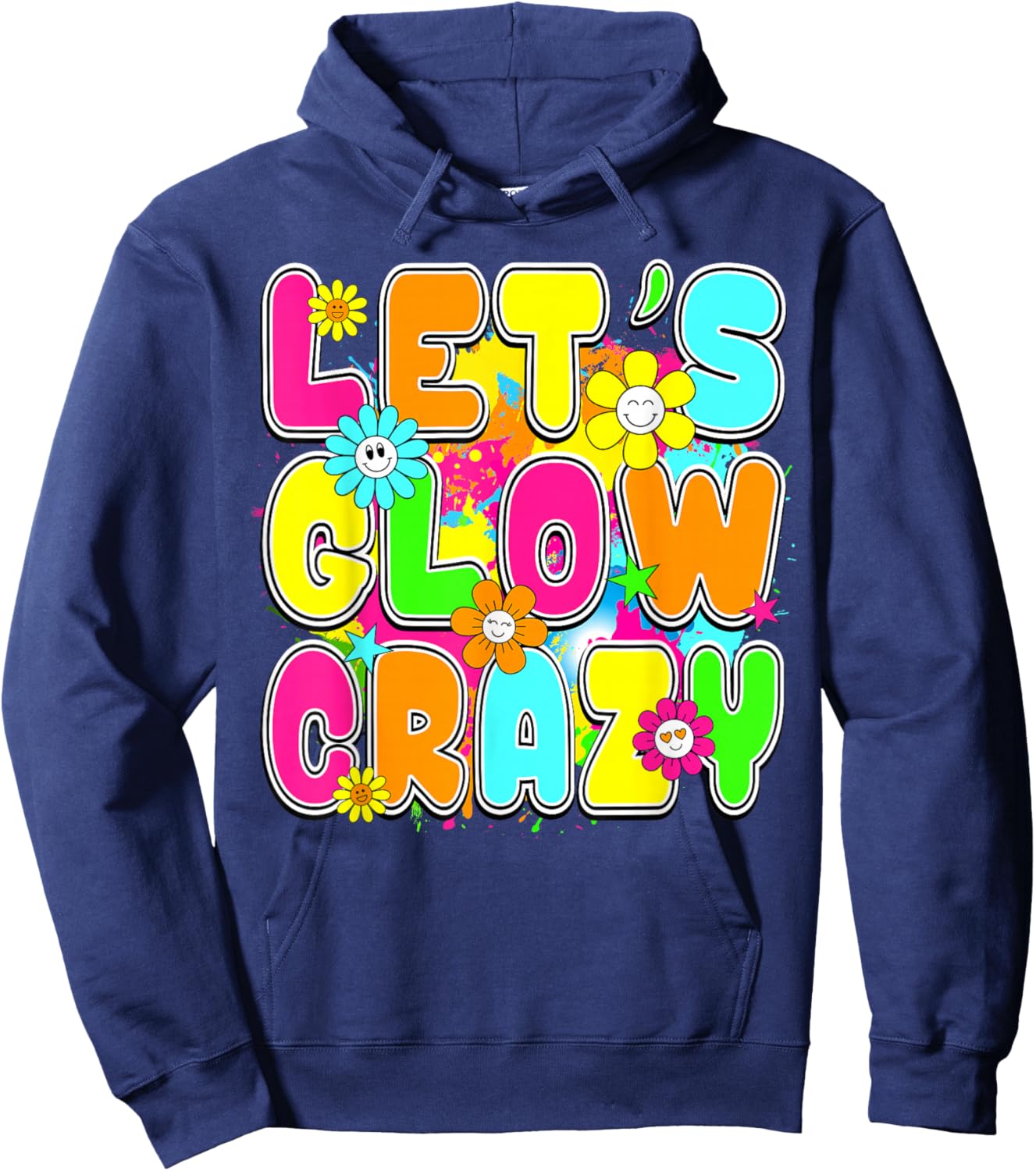 Party 80s Group Team Lets Crazy Retro Colorful Quote Glowing Hoodie - Hoodie | Navy