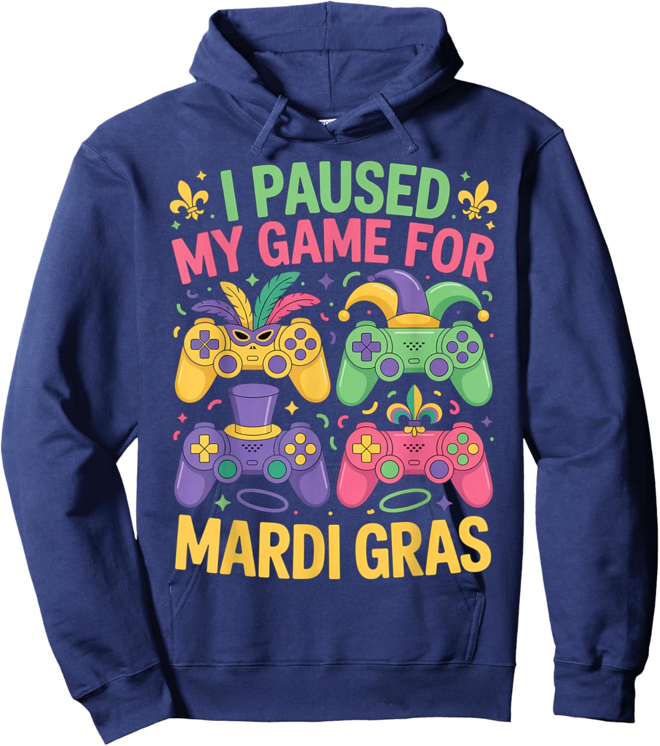 Boys Mardi Gras Gamer Paused My Game Video Games NOLA Trip Hoodie - Hoodie | Navy