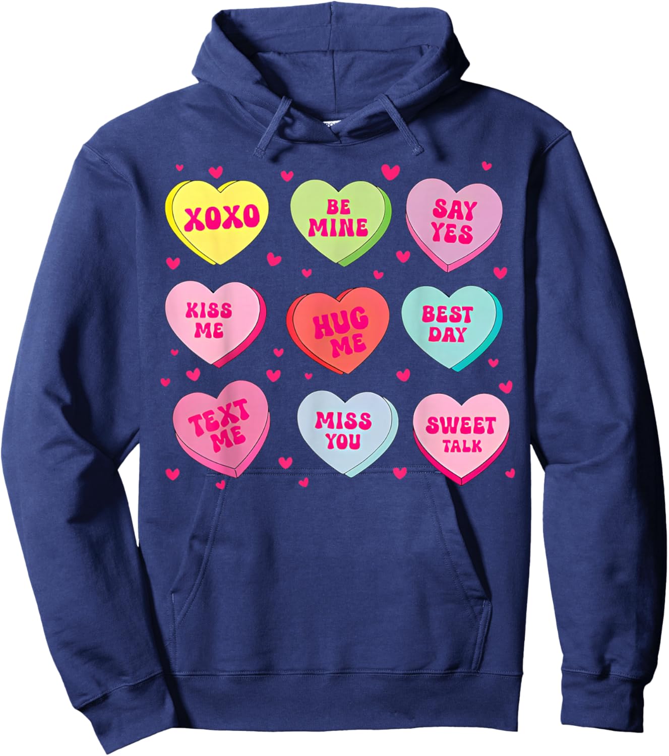 Candy Heart Messages Pastel Conversation Hearts Valentine Hoodie - Hoodie | Navy