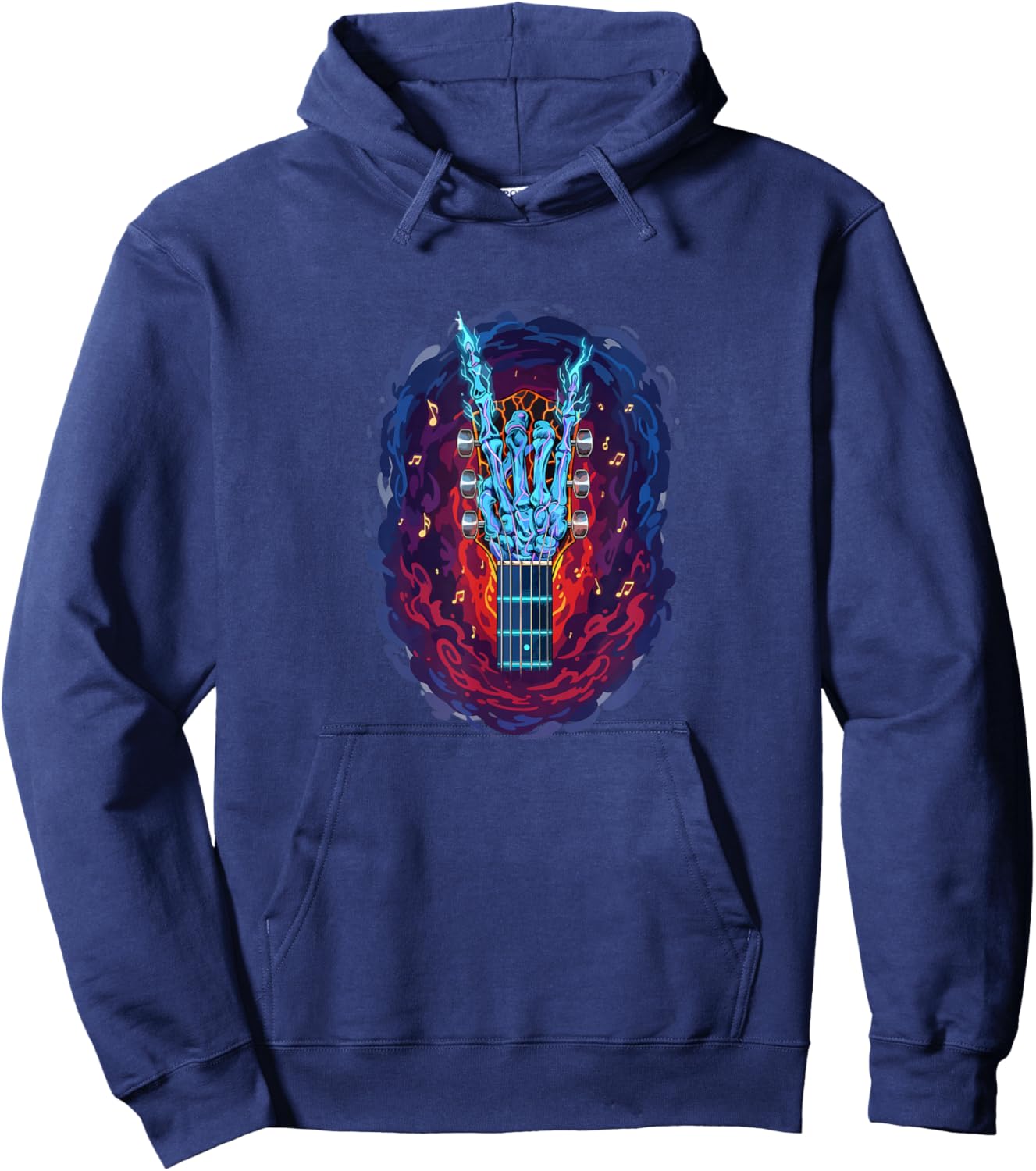 Rock On Skeleton Hand Guitar Gifts Men Rock Band Hoodie - Hoodie | Navy