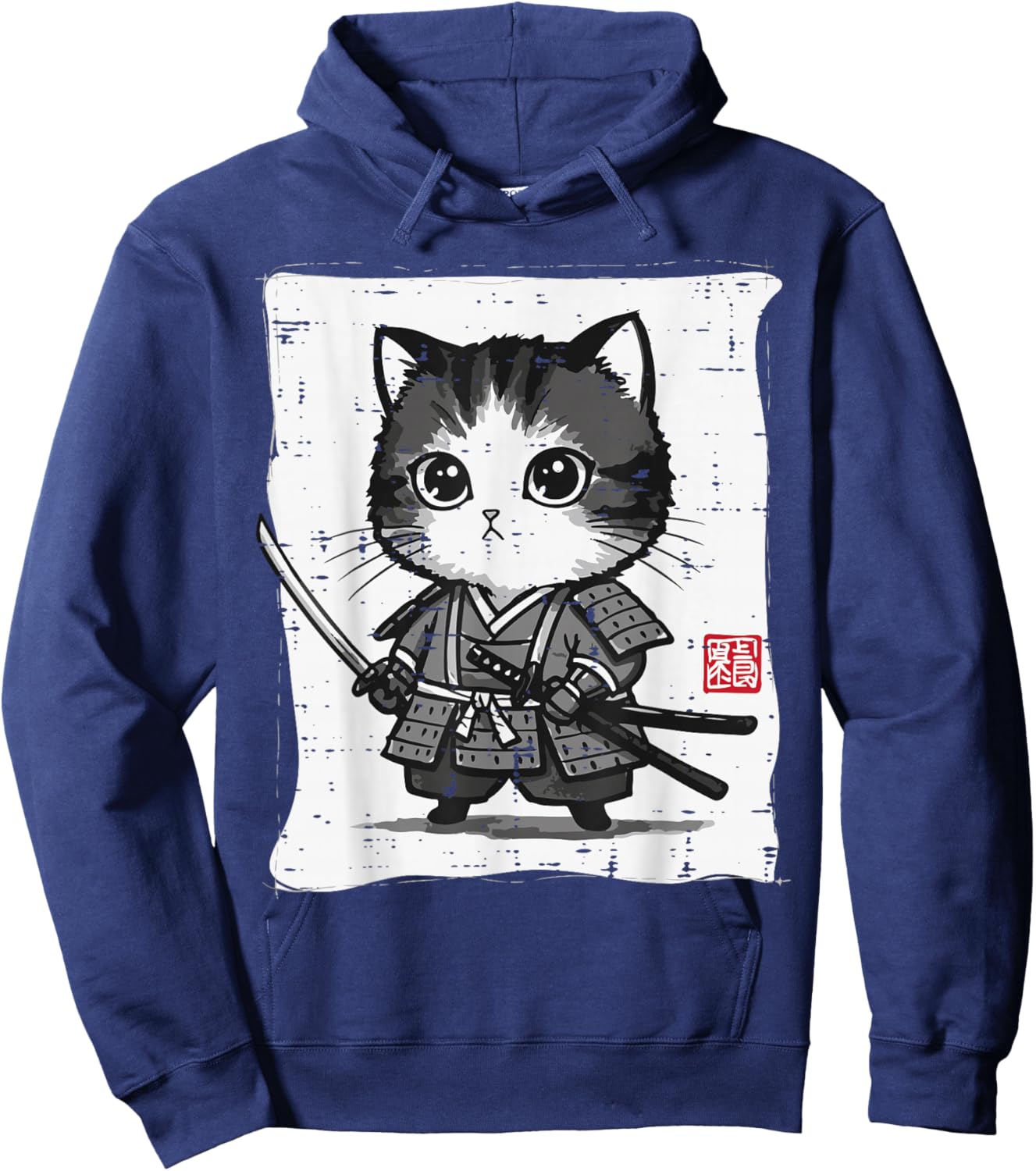 Japanese Cat Kitten Samurai Kawaii Art Women Girls Kids Men Hoodie - Hoodie | Navy