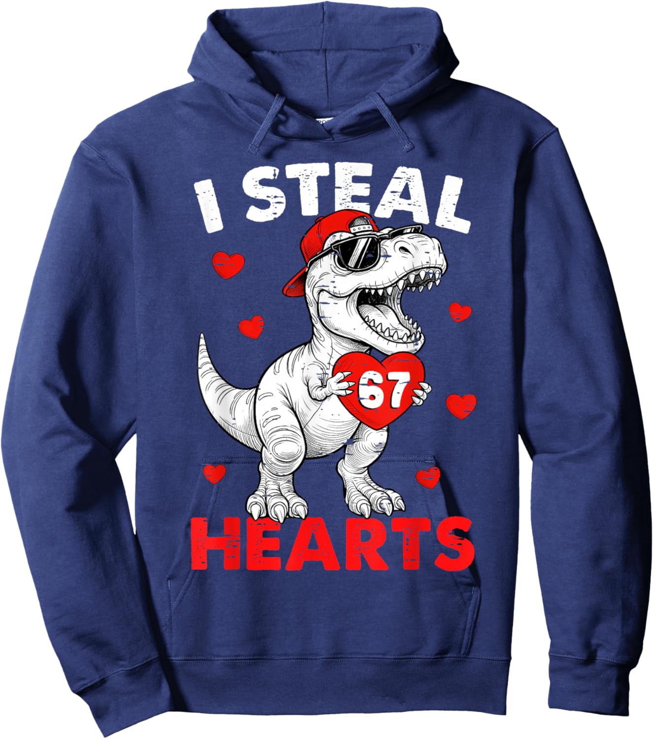 I Steal Hearts Dino 6 7 Meme Valentines Day Shirts Kids Boys Hoodie - Hoodie | Navy