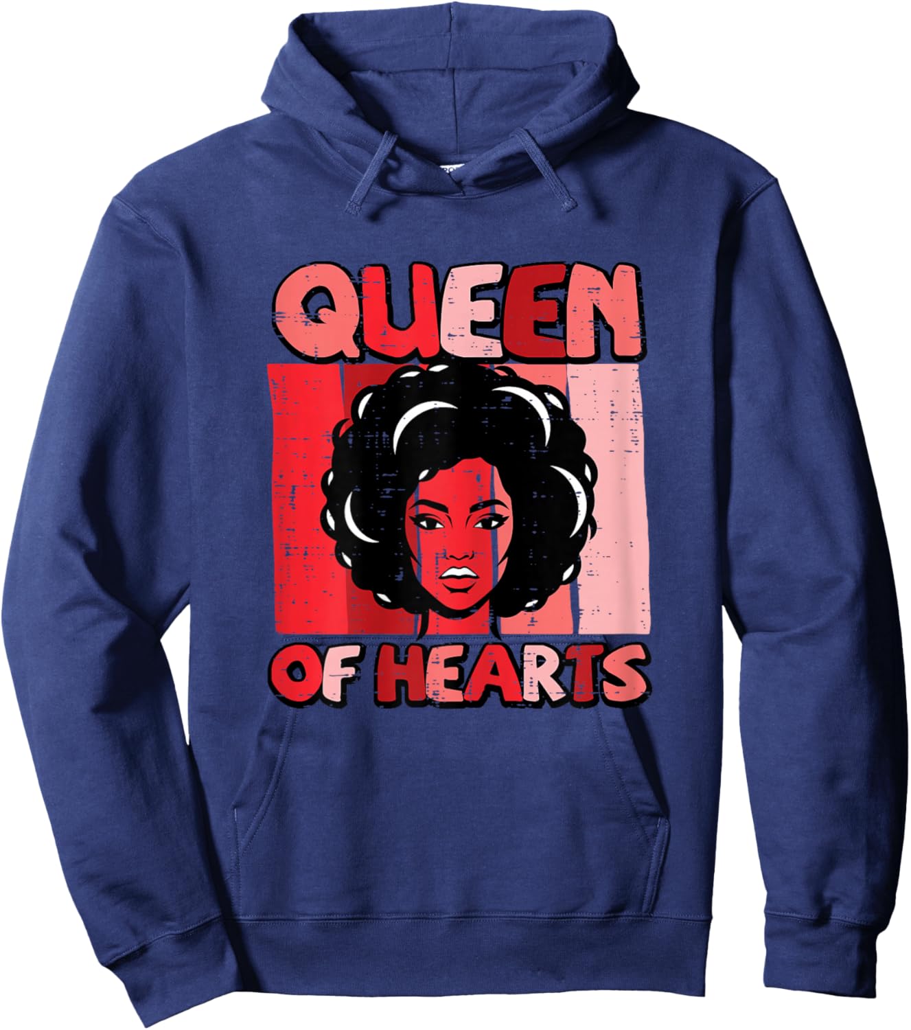Valentines Day African Woman Queen of Hearts Retro Women Hoodie - Hoodie | Navy