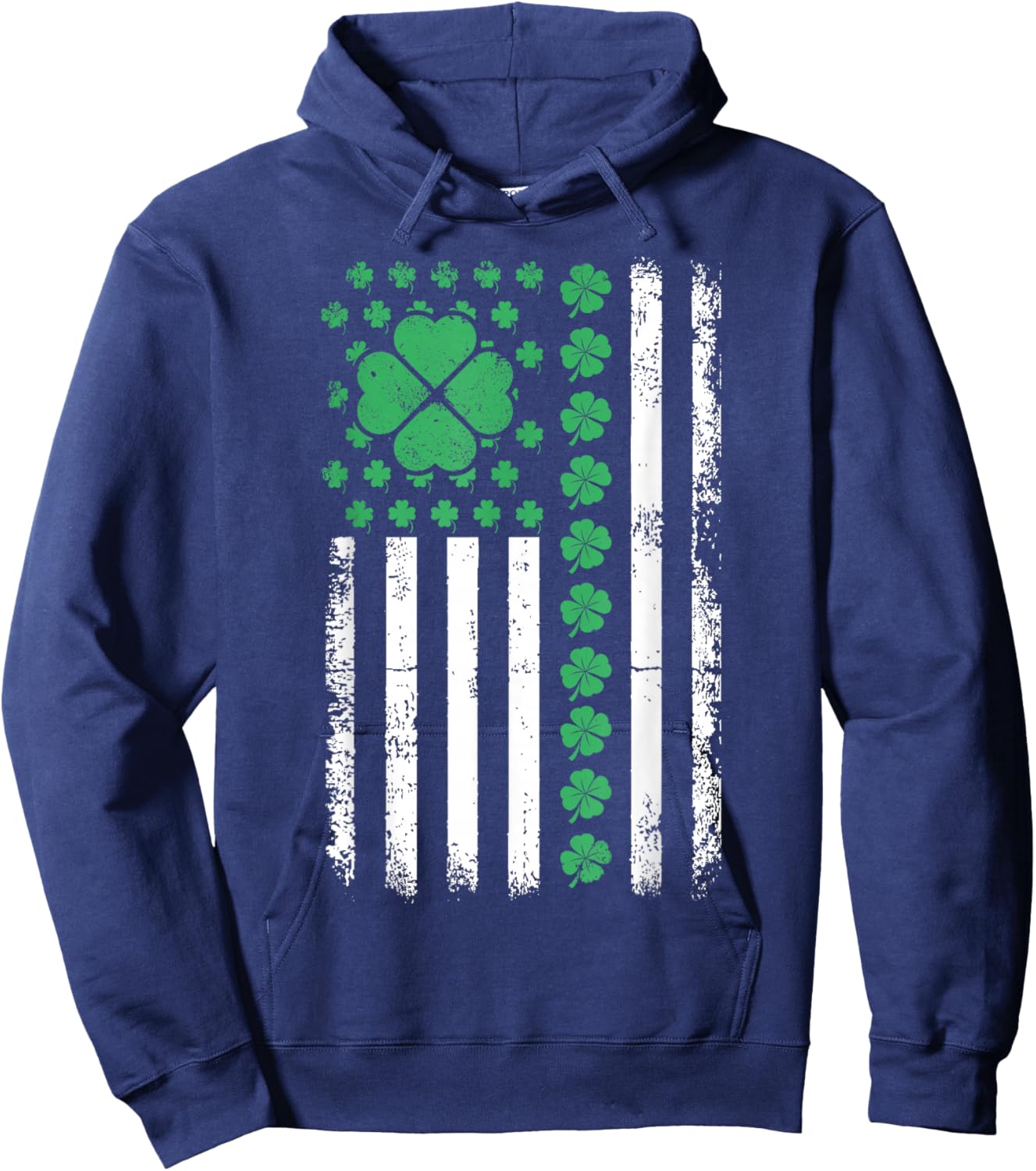 US American Flag Design with Shamrocks for St Patricks Day Hoodie - Hoodie | Navy